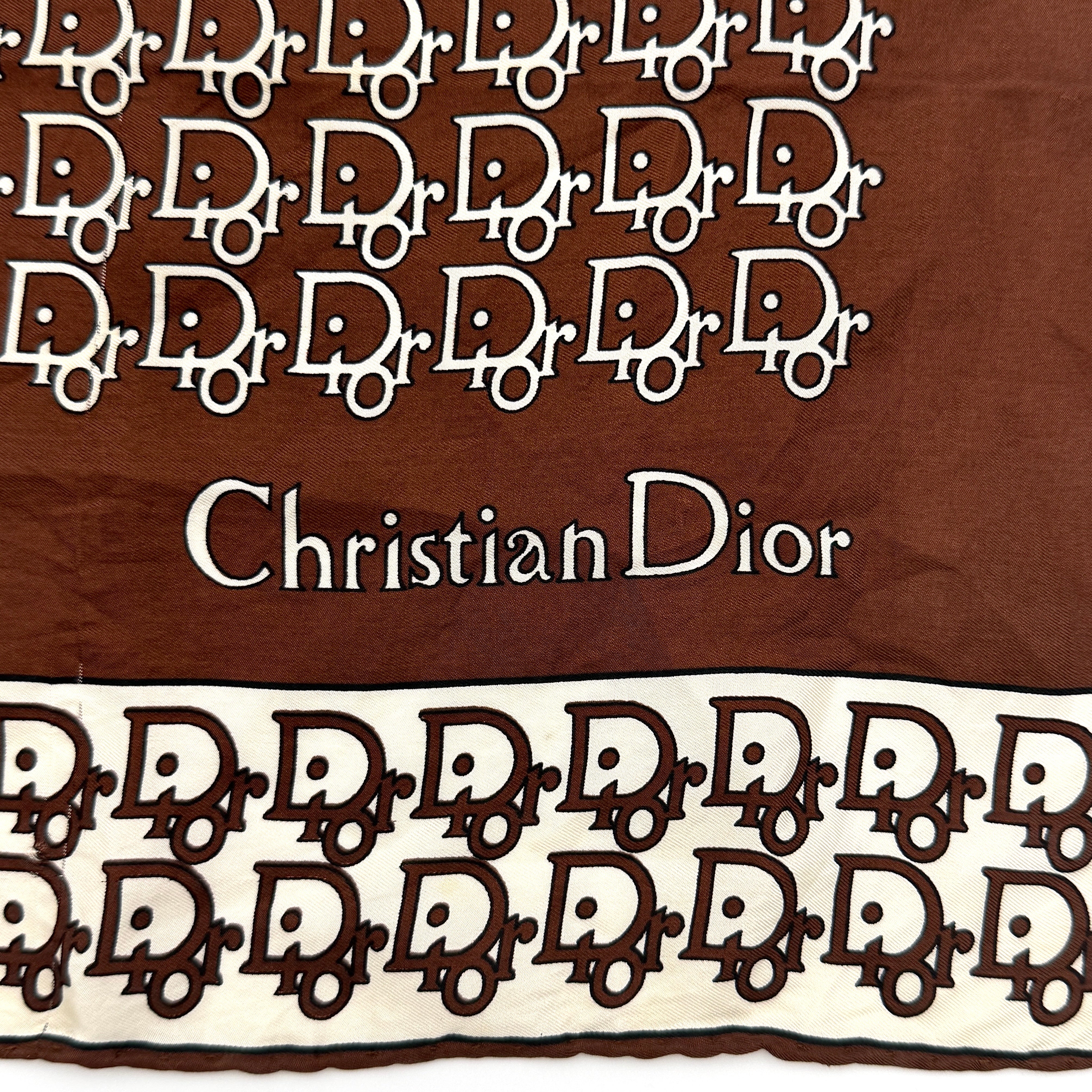 Dior Monogram Logo Silk Scarf Brown/White