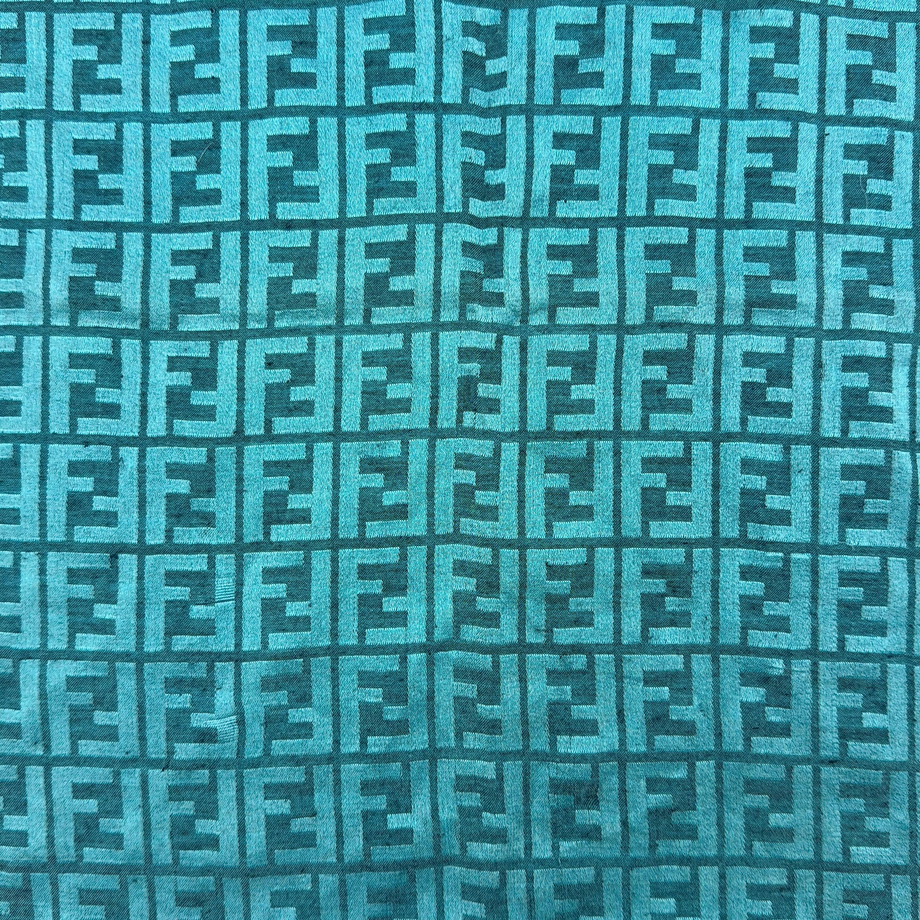 Fendi FF Zucca Monogram Silk Scarf Aqua/Brown