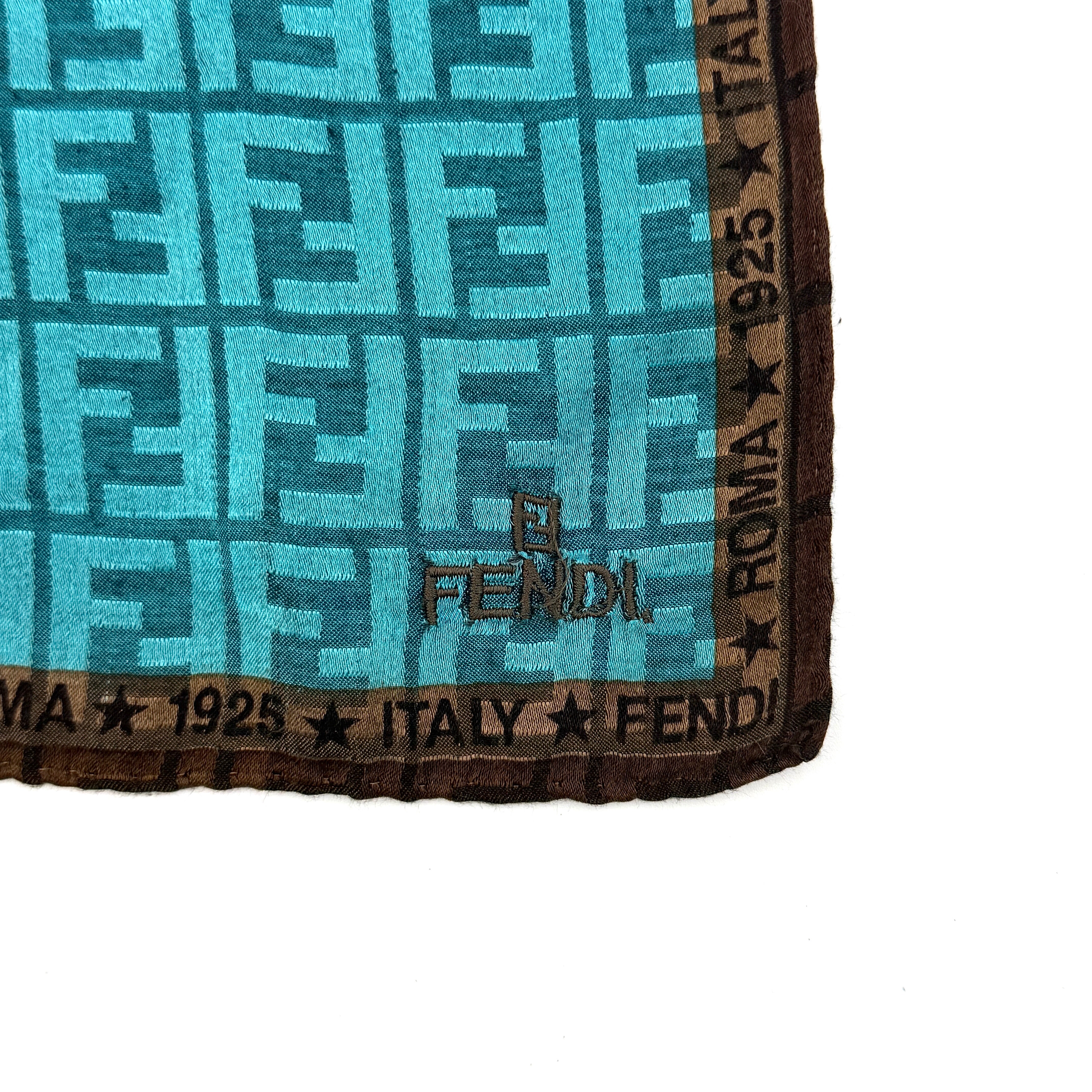 Fendi FF Zucca Monogram Silk Scarf Aqua/Brown