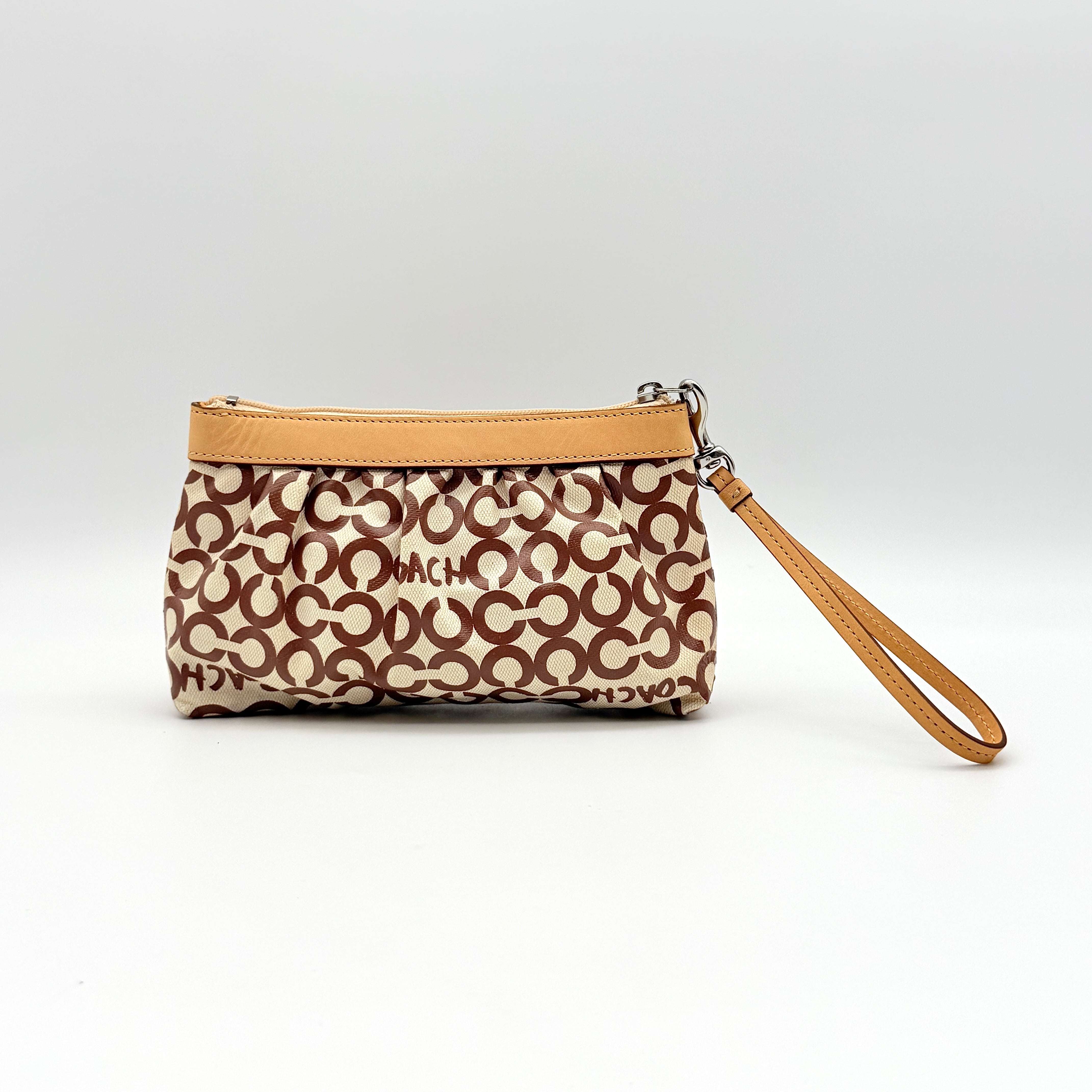 Coach Signature Op Art Wristlet Brown/Cream
