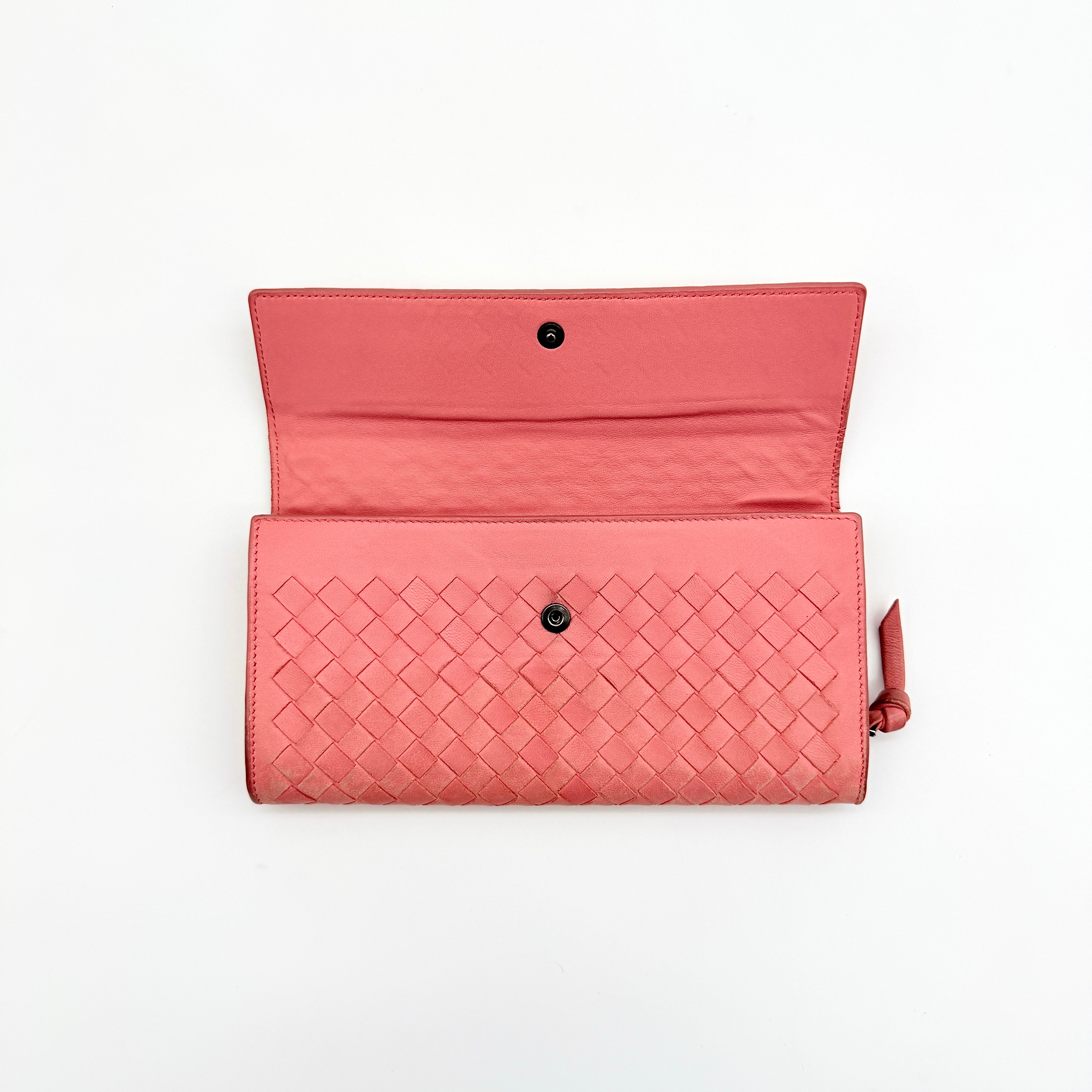 Bottega Veneta Intrecciato Long Wallet Pink