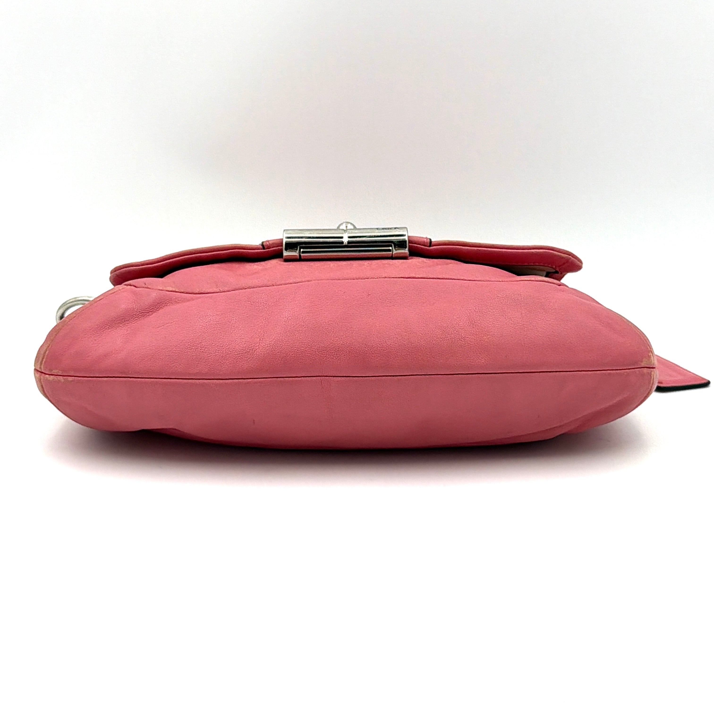 Coach Kristin 2Way Shoulder Bag in pink leather with silver hardware and detachable strap, displayed with both handle and crossbody option.