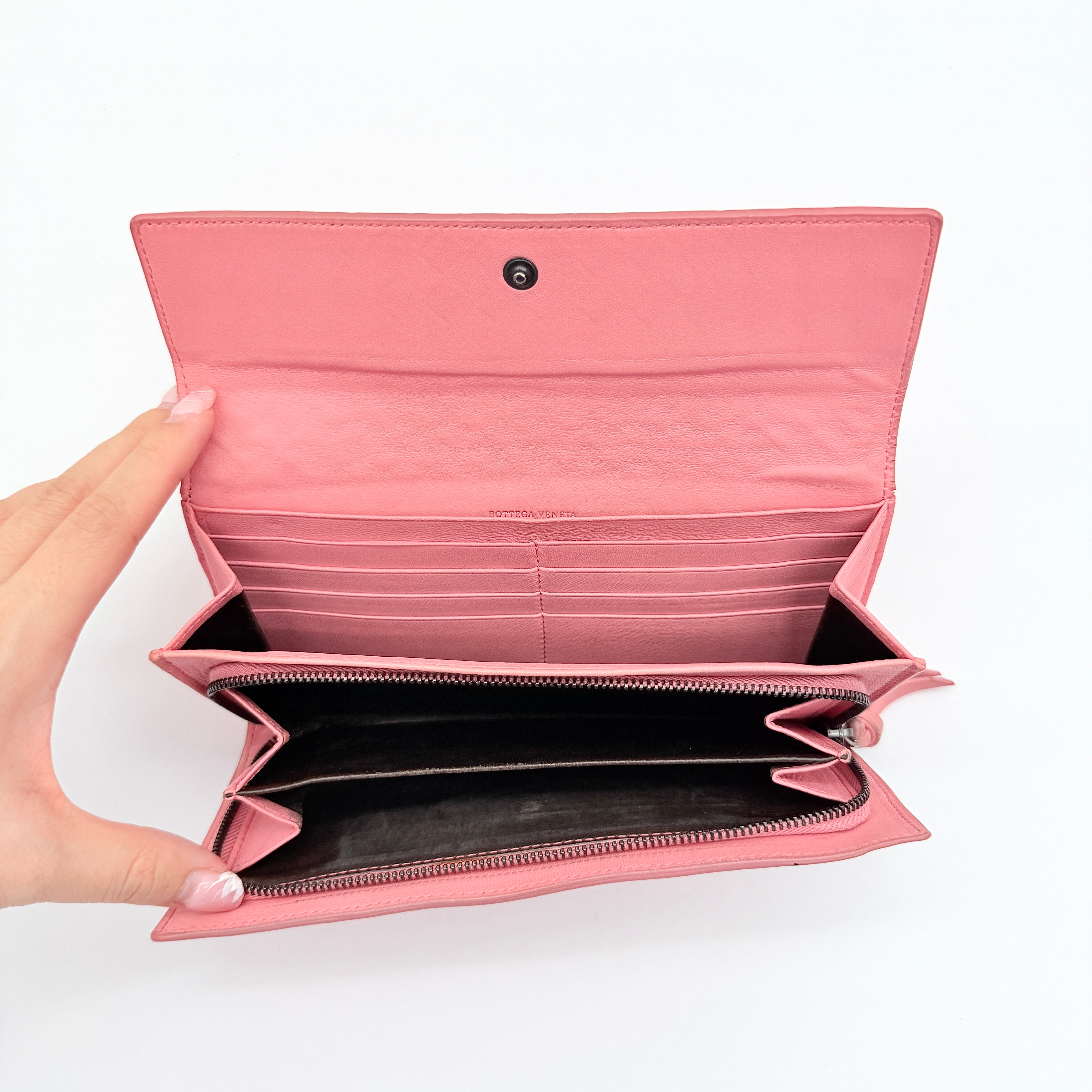 Bottega Veneta Intrecciato Long Wallet Pink