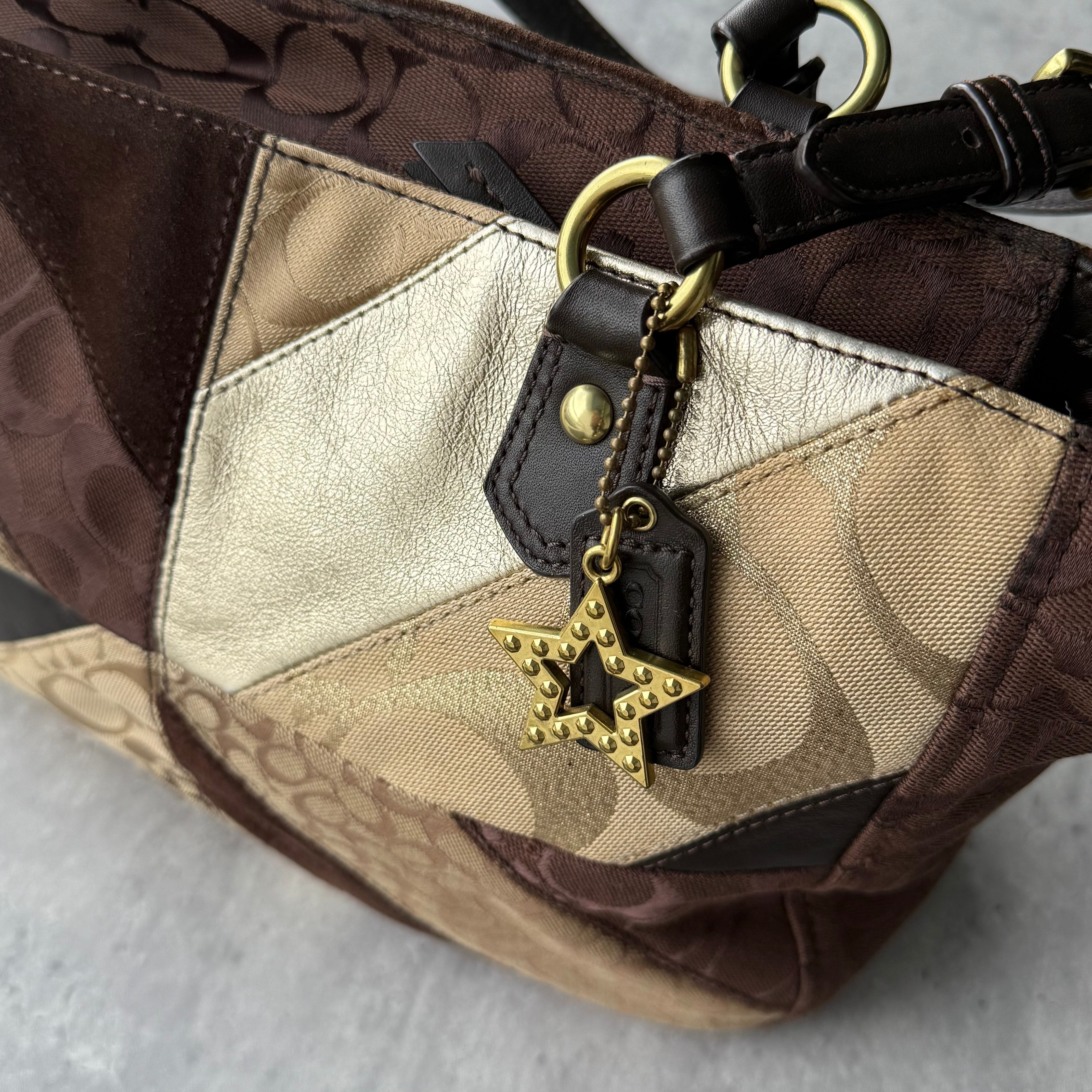 Coach Y2K Chevron Patchwork Tote Bag Brown Multicolor