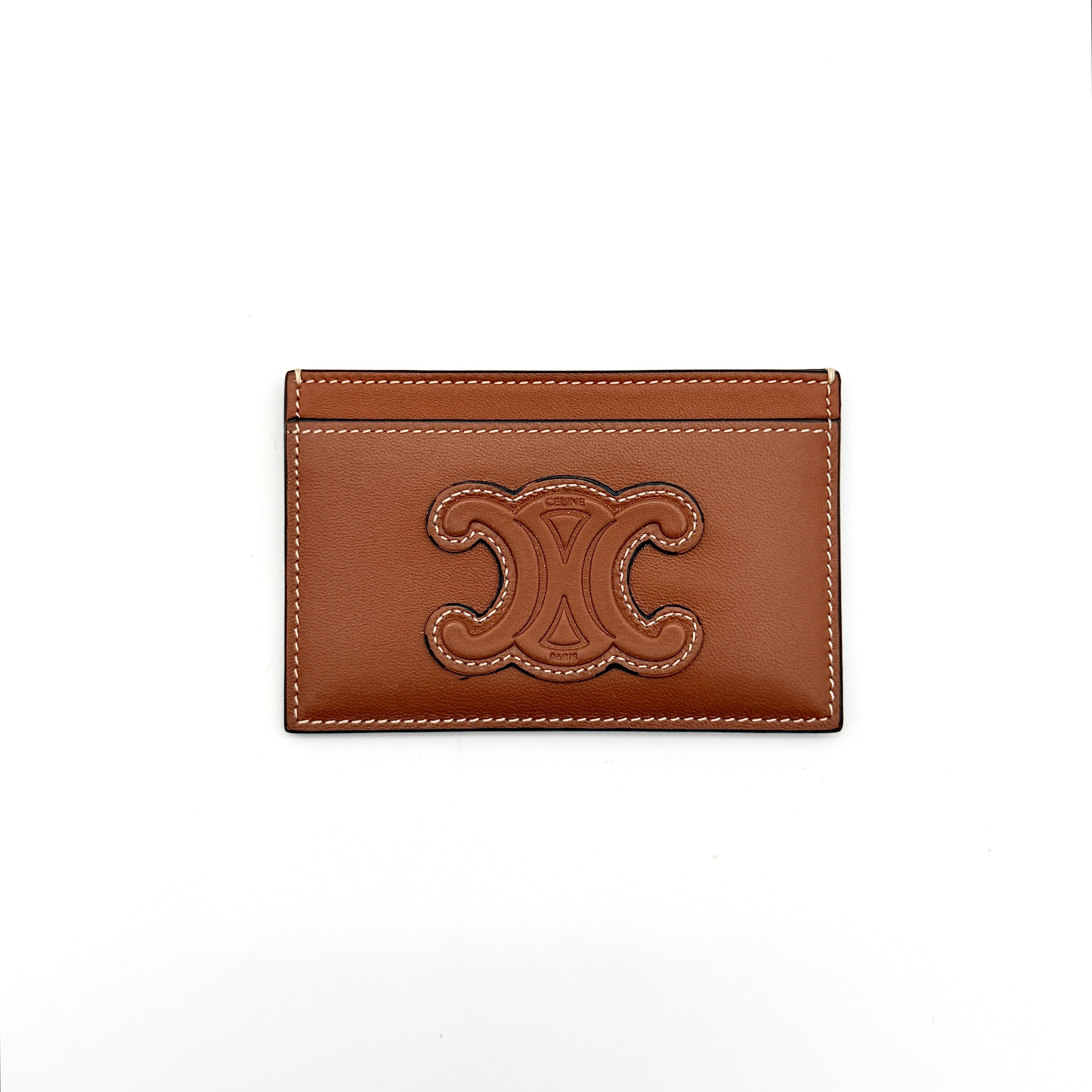Celine Triomphe Leather Card Holder Tan