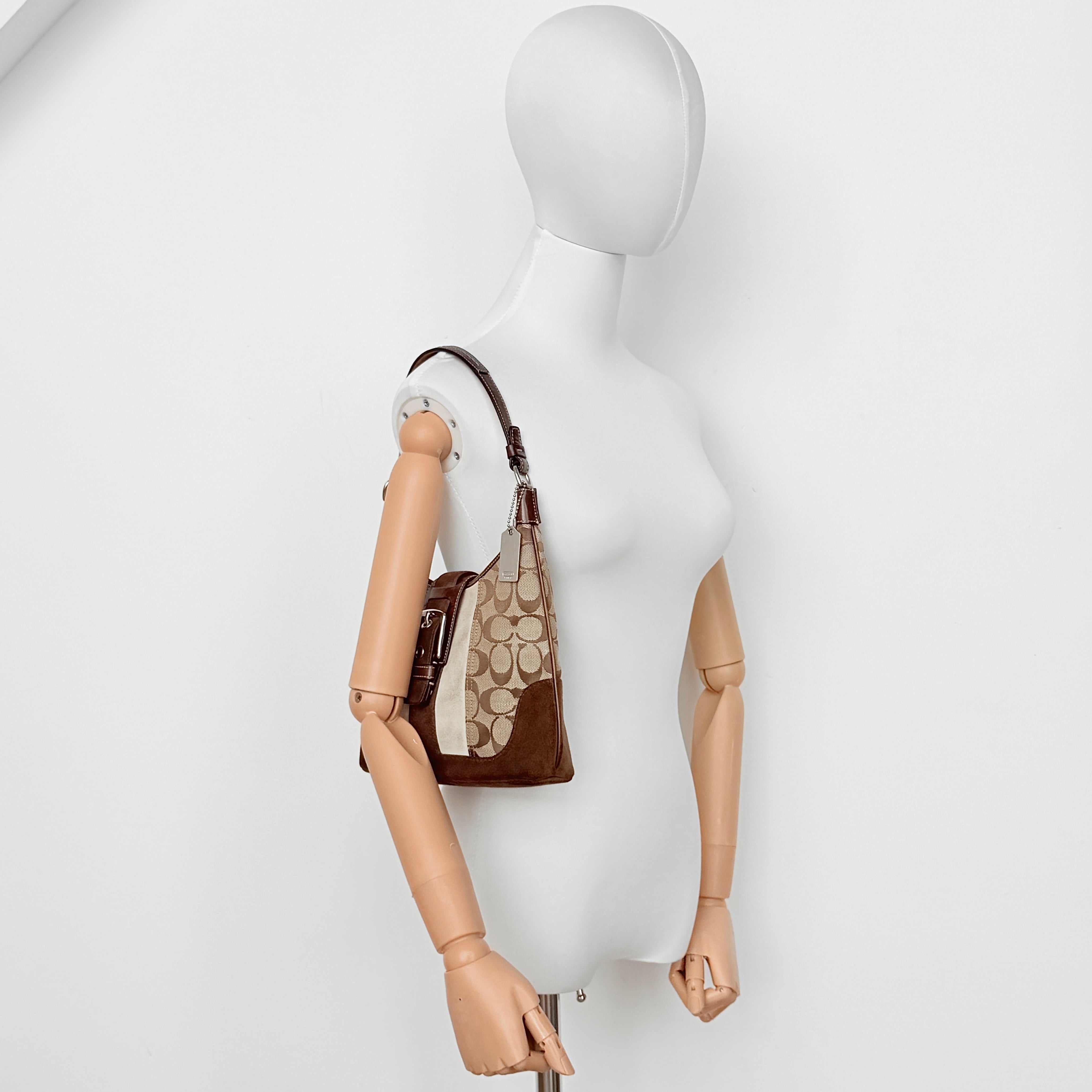 Coach Signature Hamilton Stripe Hobo Shoulder Bag Beige/Brown