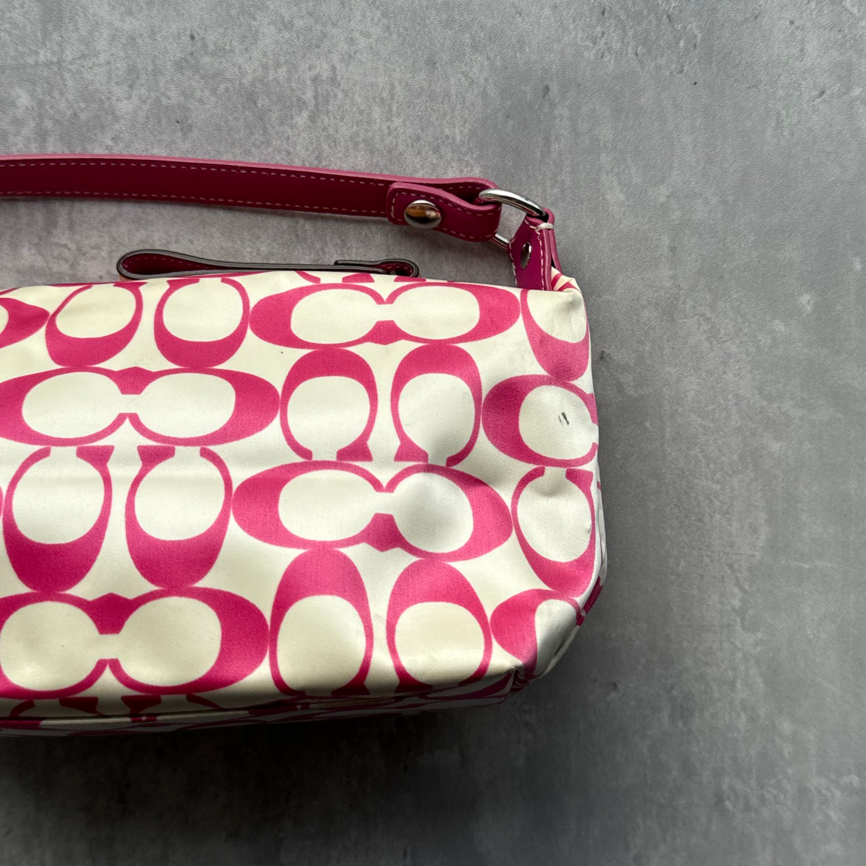 Coach Signature Canvas Mini Shoulder Bag Pink/White