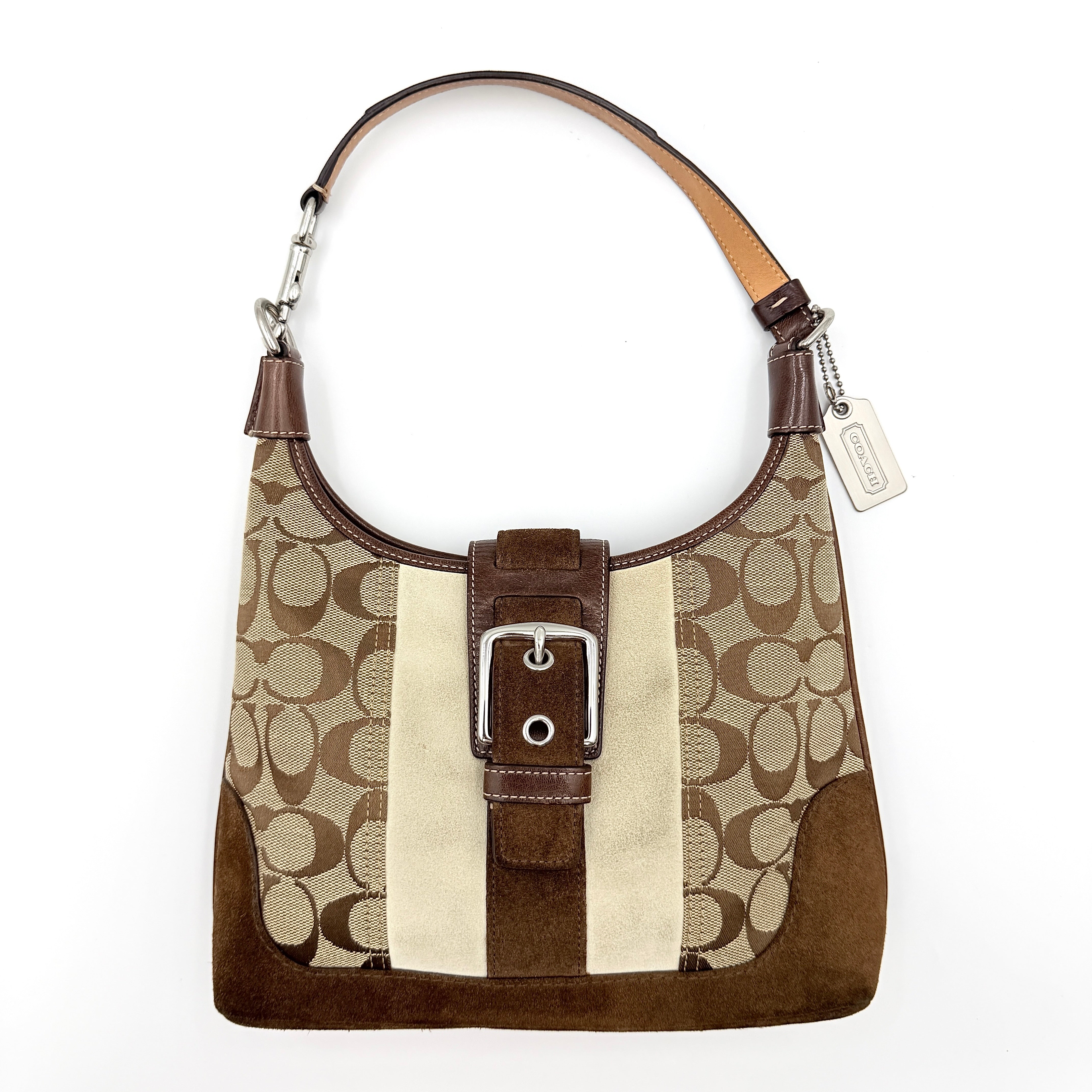 Coach Signature Hamilton Stripe Hobo Shoulder Bag Beige/Brown