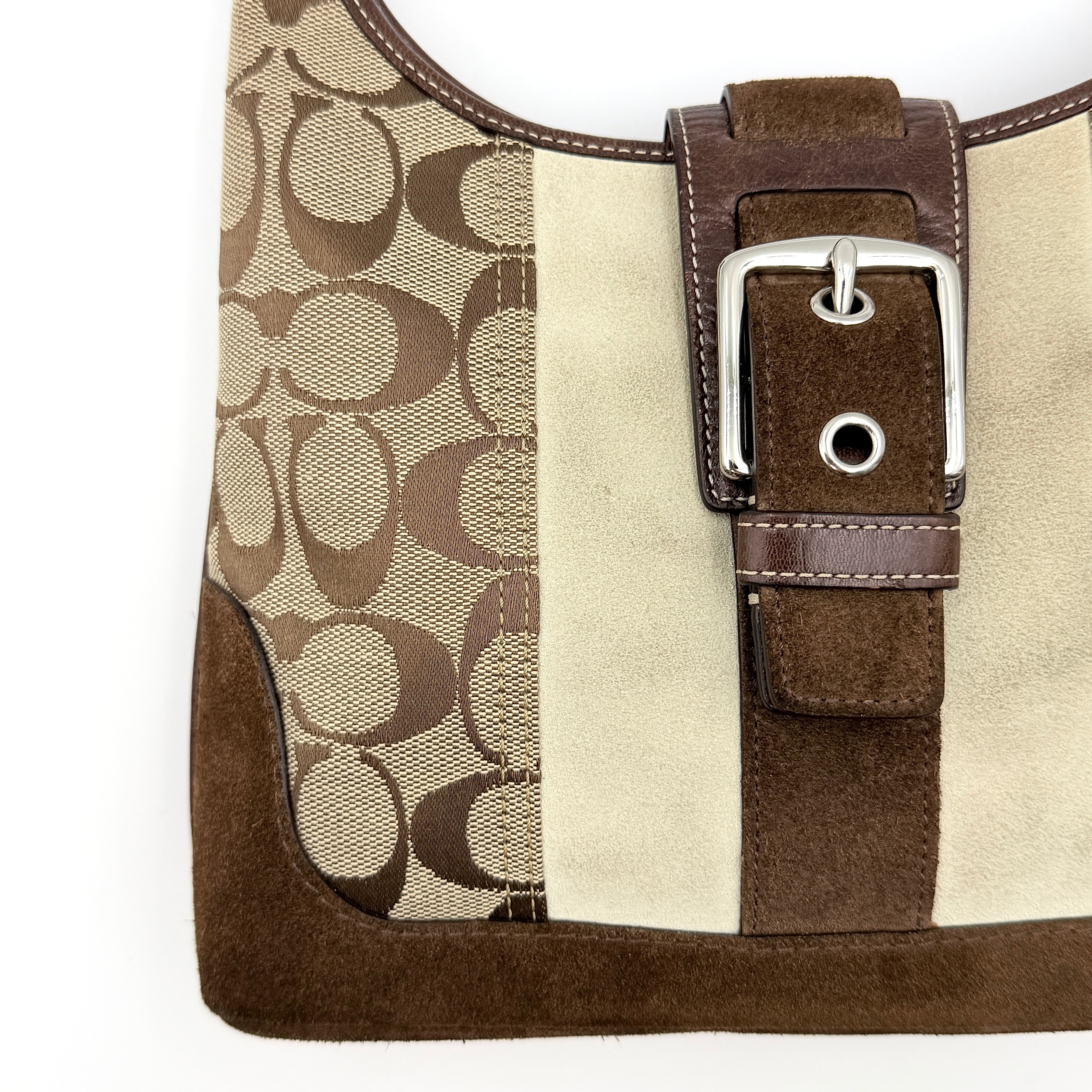 Coach Signature Hamilton Stripe Hobo Shoulder Bag Beige/Brown