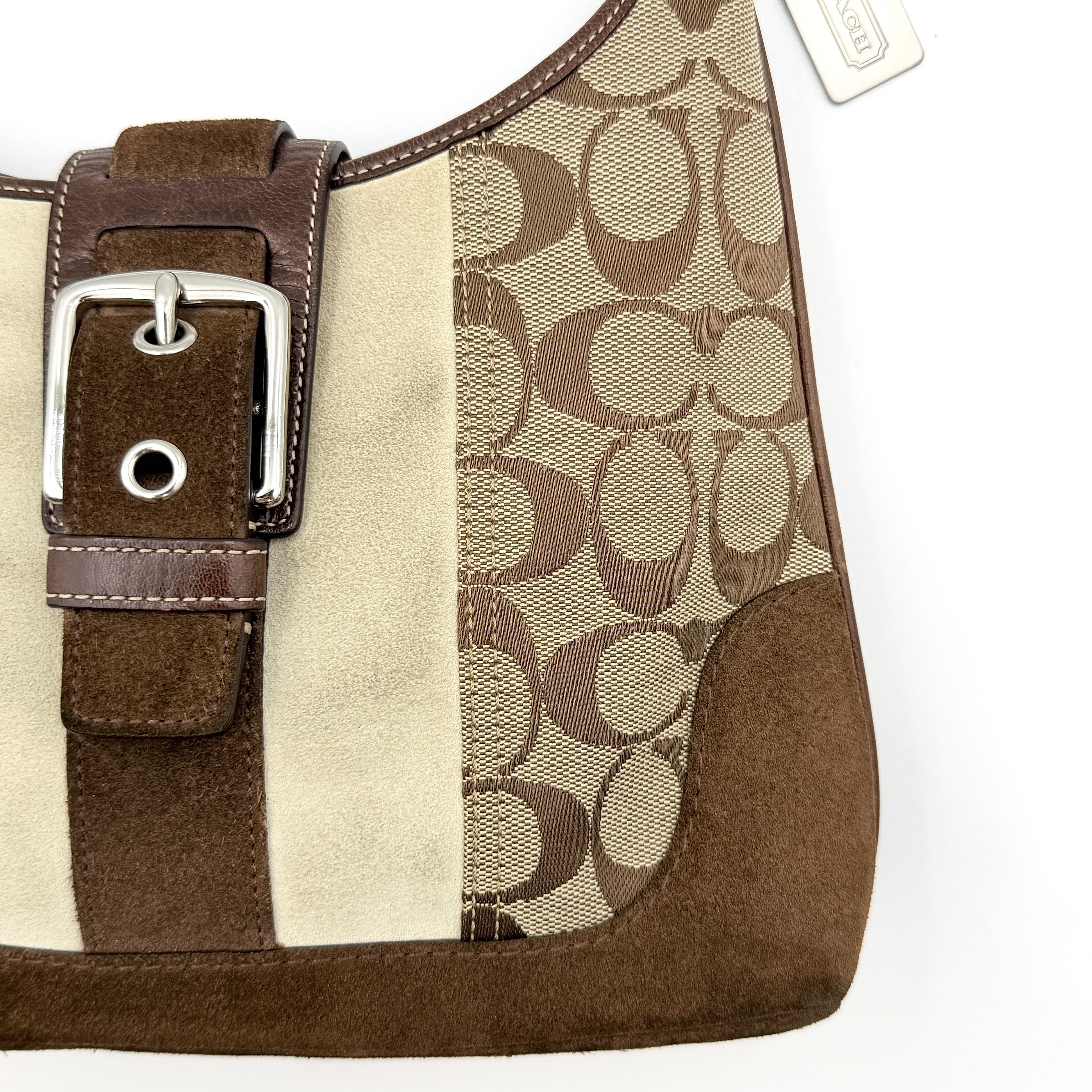 Coach Signature Hamilton Stripe Hobo Shoulder Bag Beige/Brown