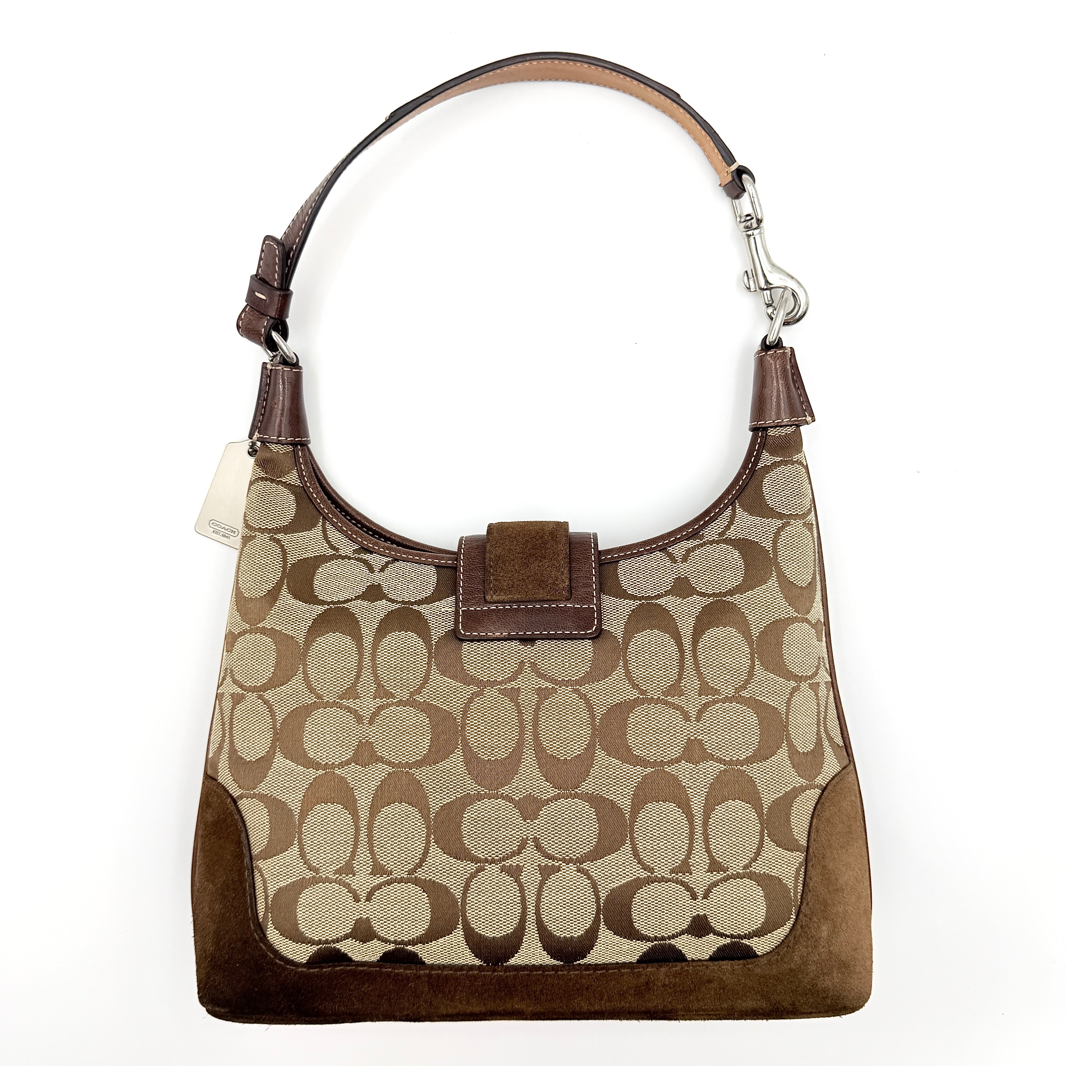 Coach Signature Hamilton Stripe Hobo Shoulder Bag Beige/Brown