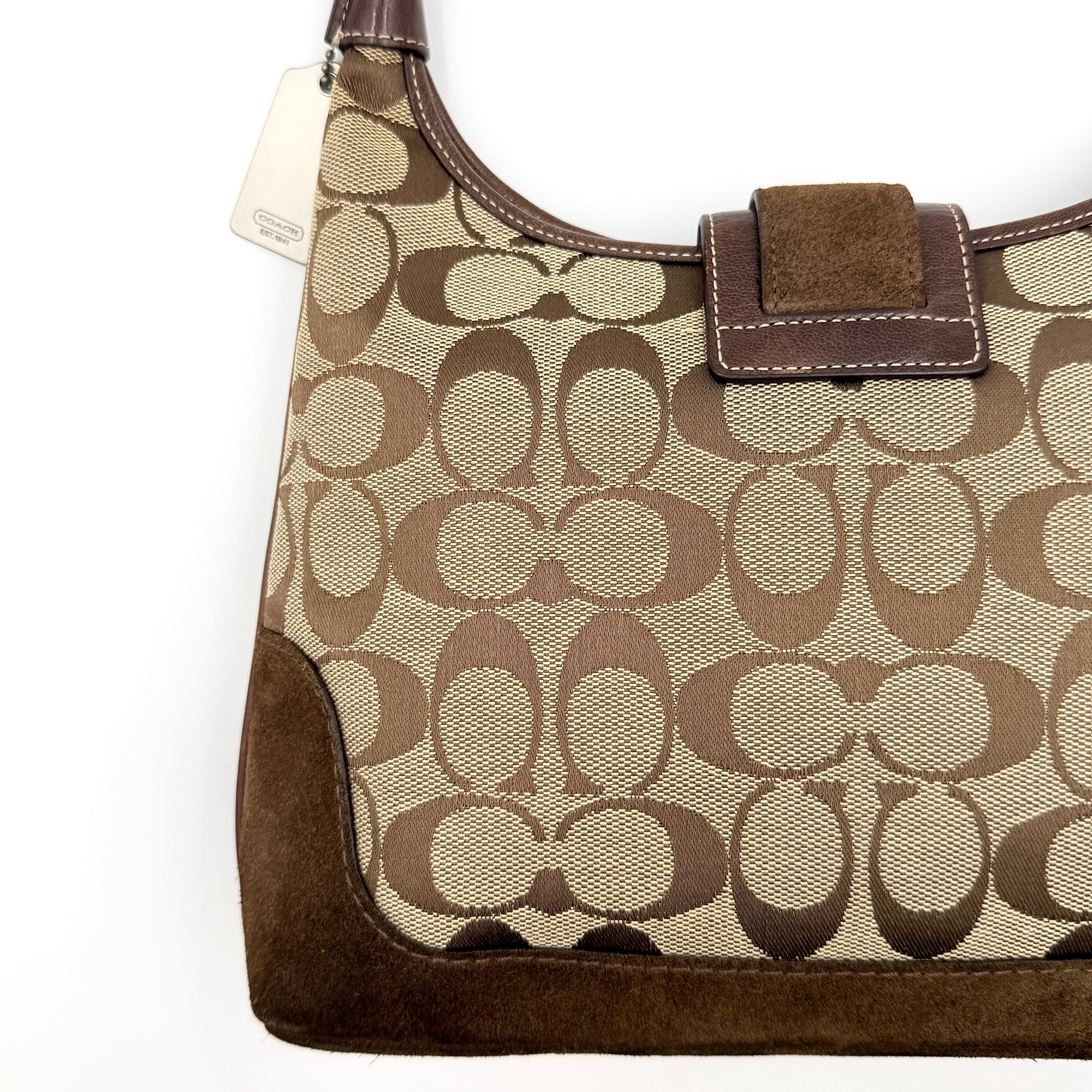 Coach Signature Hamilton Stripe Hobo Shoulder Bag Beige/Brown