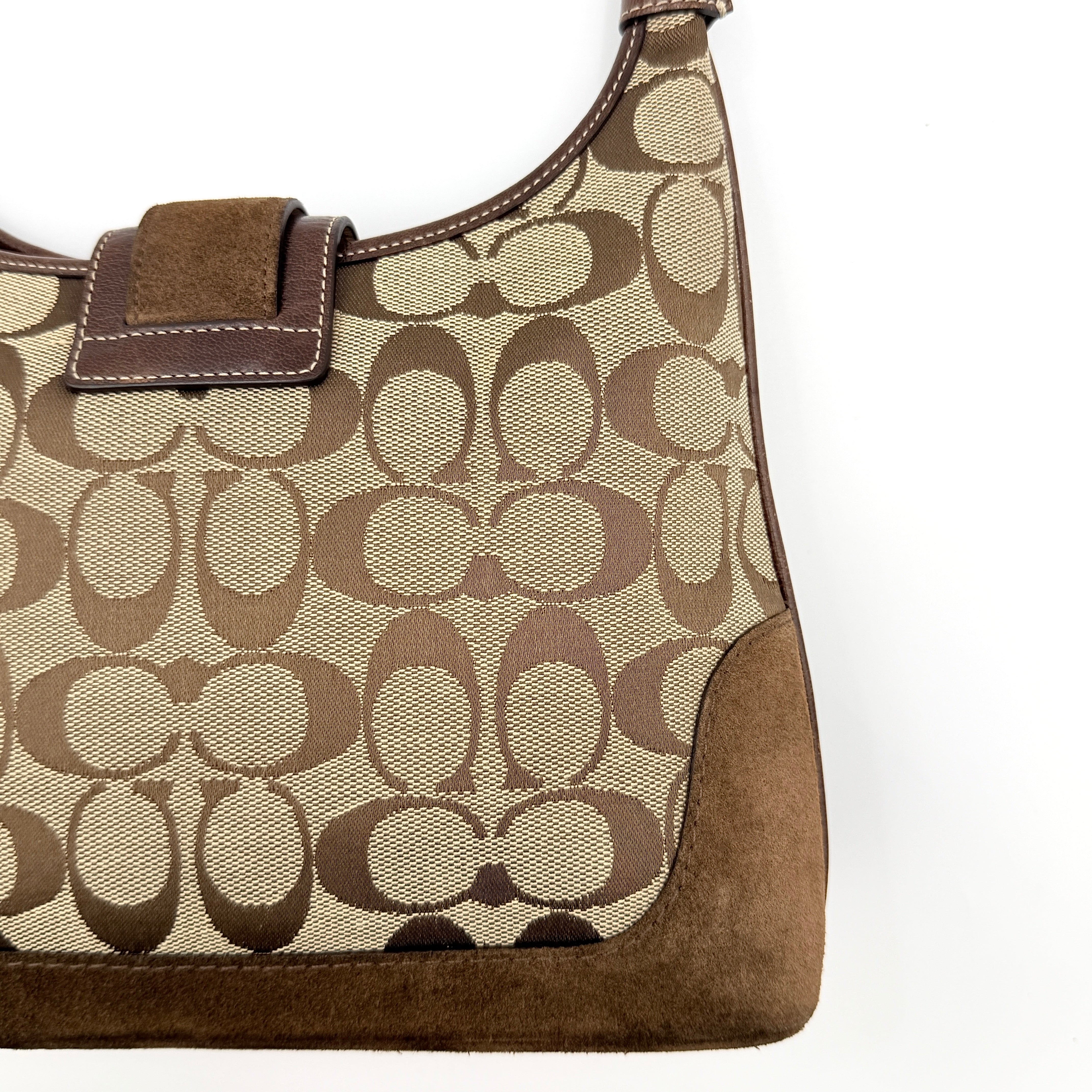 Coach Signature Hamilton Stripe Hobo Shoulder Bag Beige/Brown