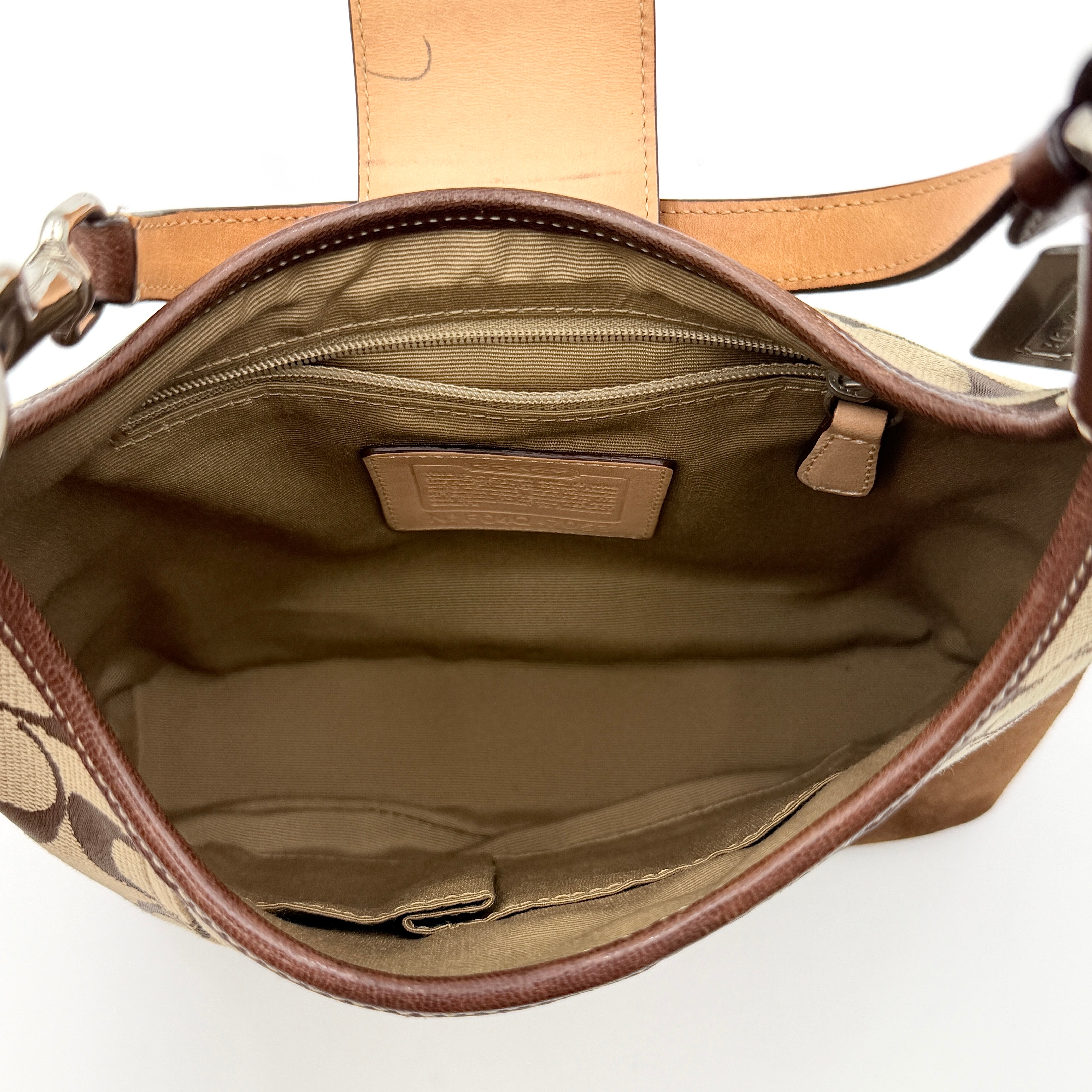 Coach Signature Hamilton Stripe Hobo Shoulder Bag Beige/Brown