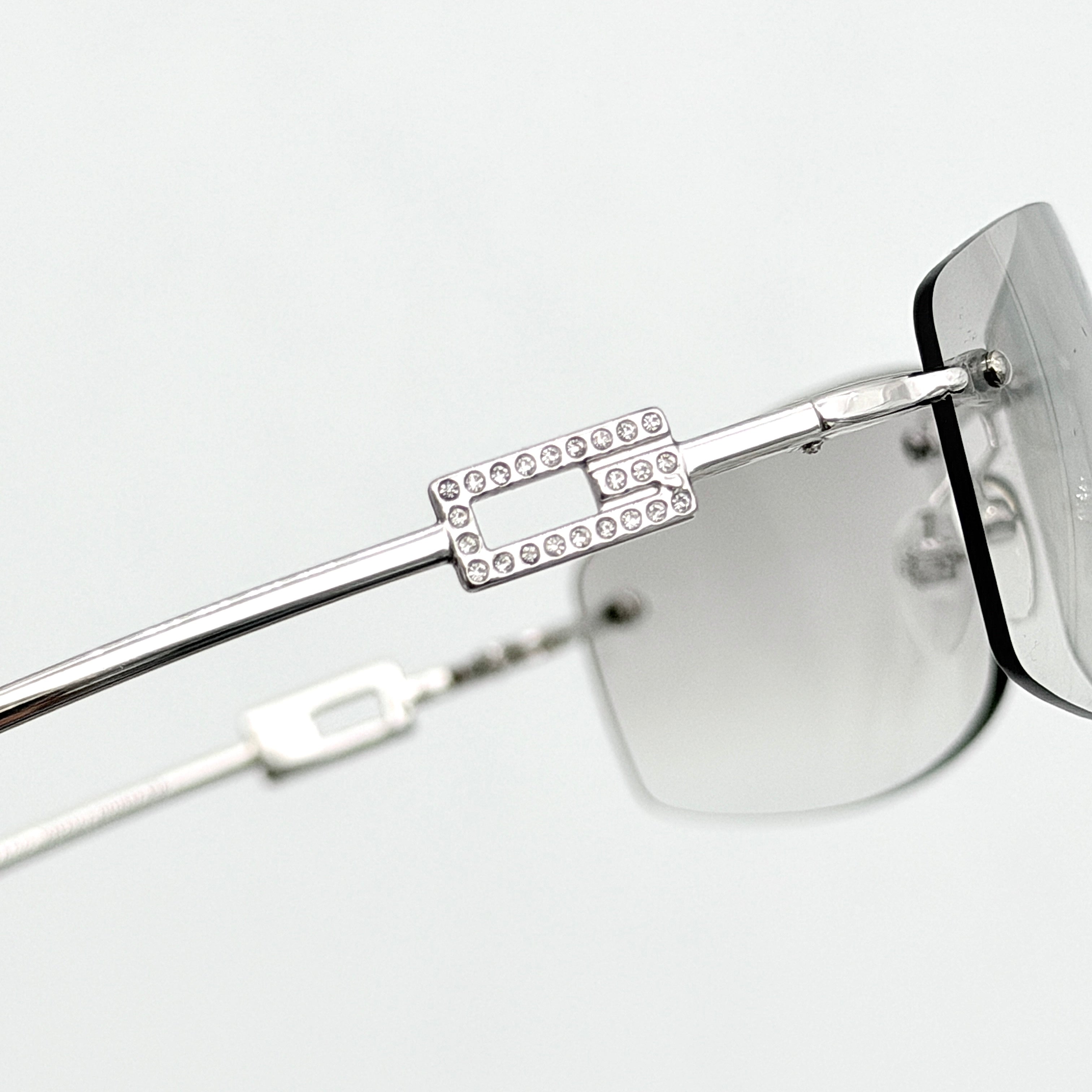 Gucci Y2K Rhinestone GG1784 Rimless Sunglasses Silver