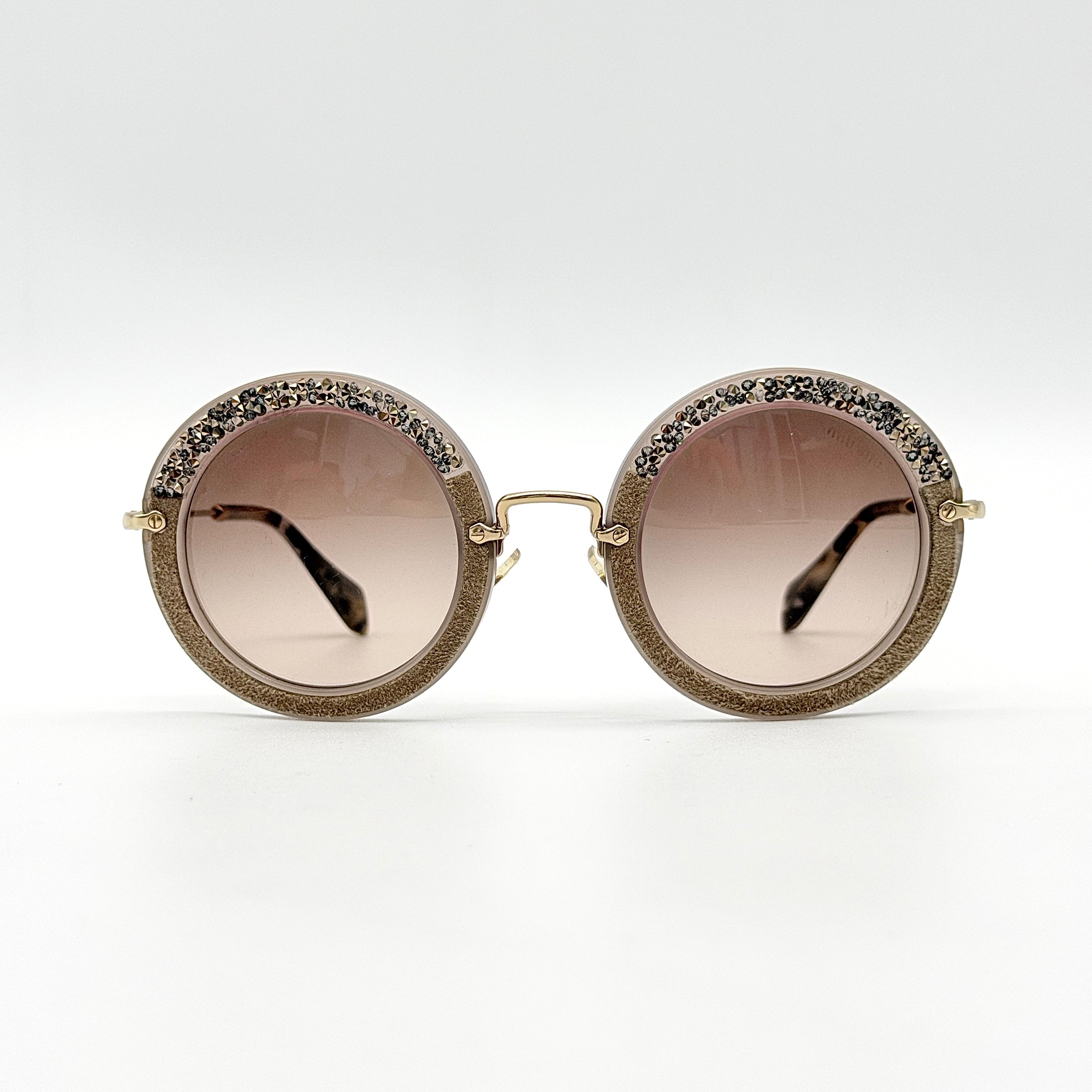 Miu Miu SMU 08R Round Crystal Sunglasses Gold
