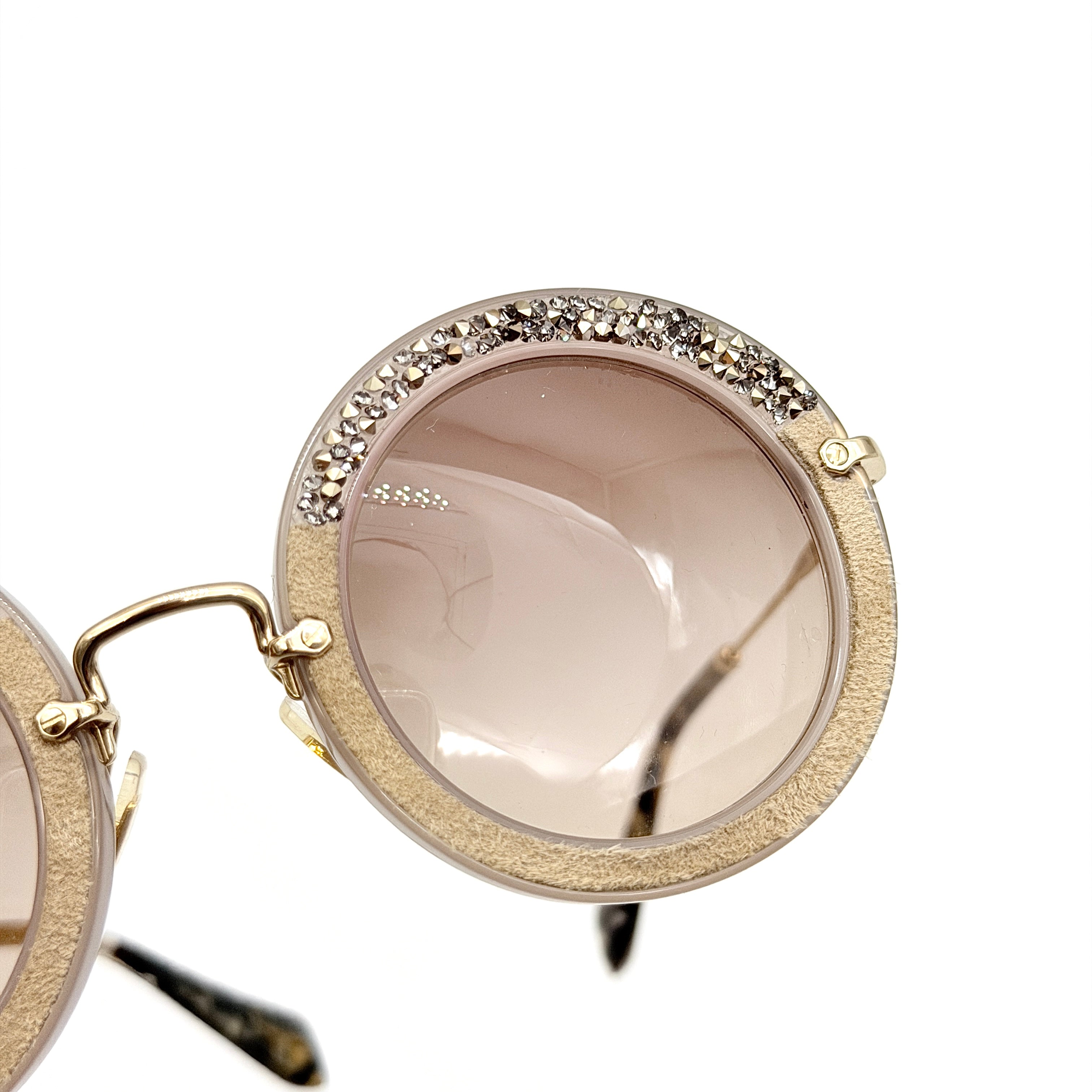 Miu Miu SMU 08R Round Crystal Sunglasses Gold