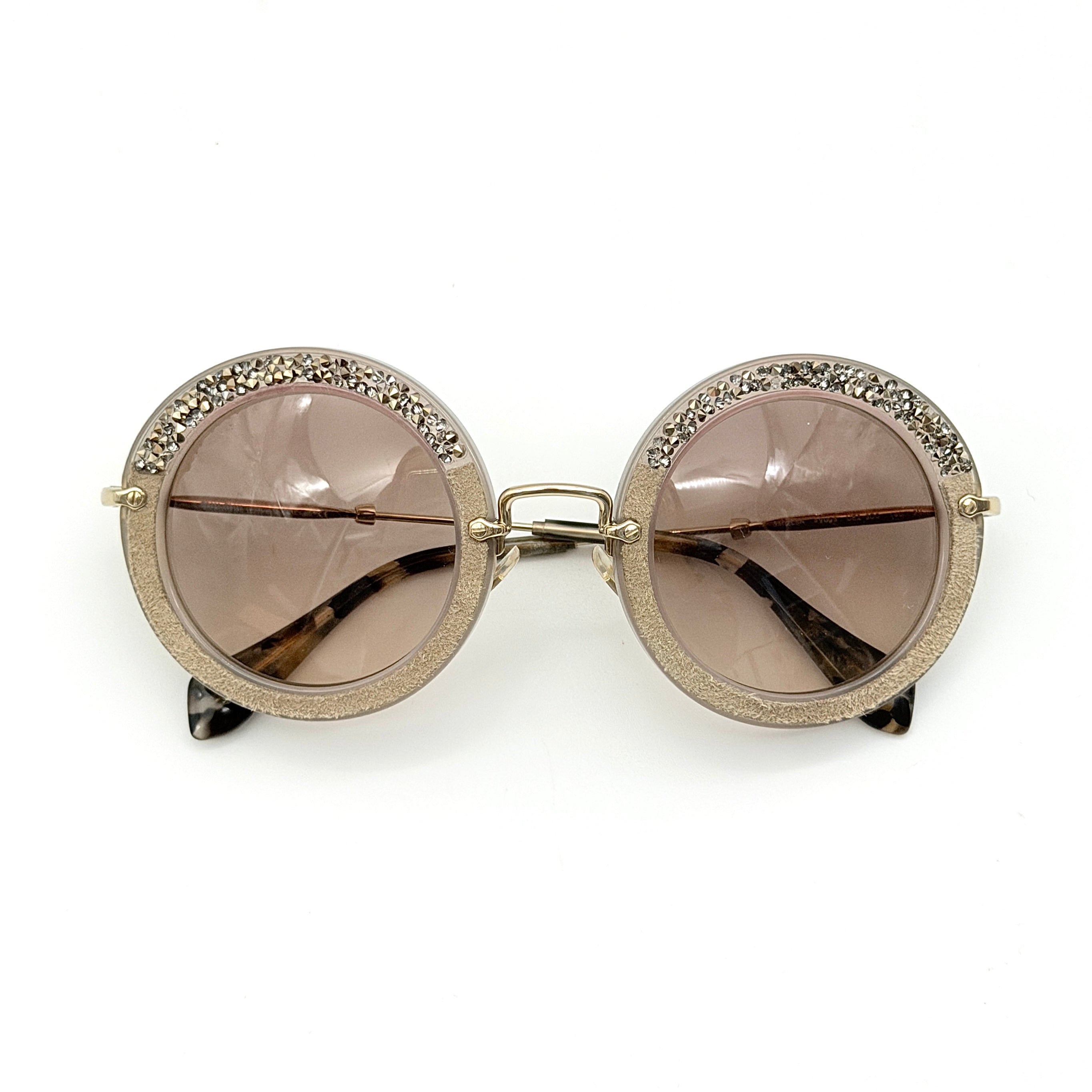Miu Miu SMU 08R Round Crystal Sunglasses Gold
