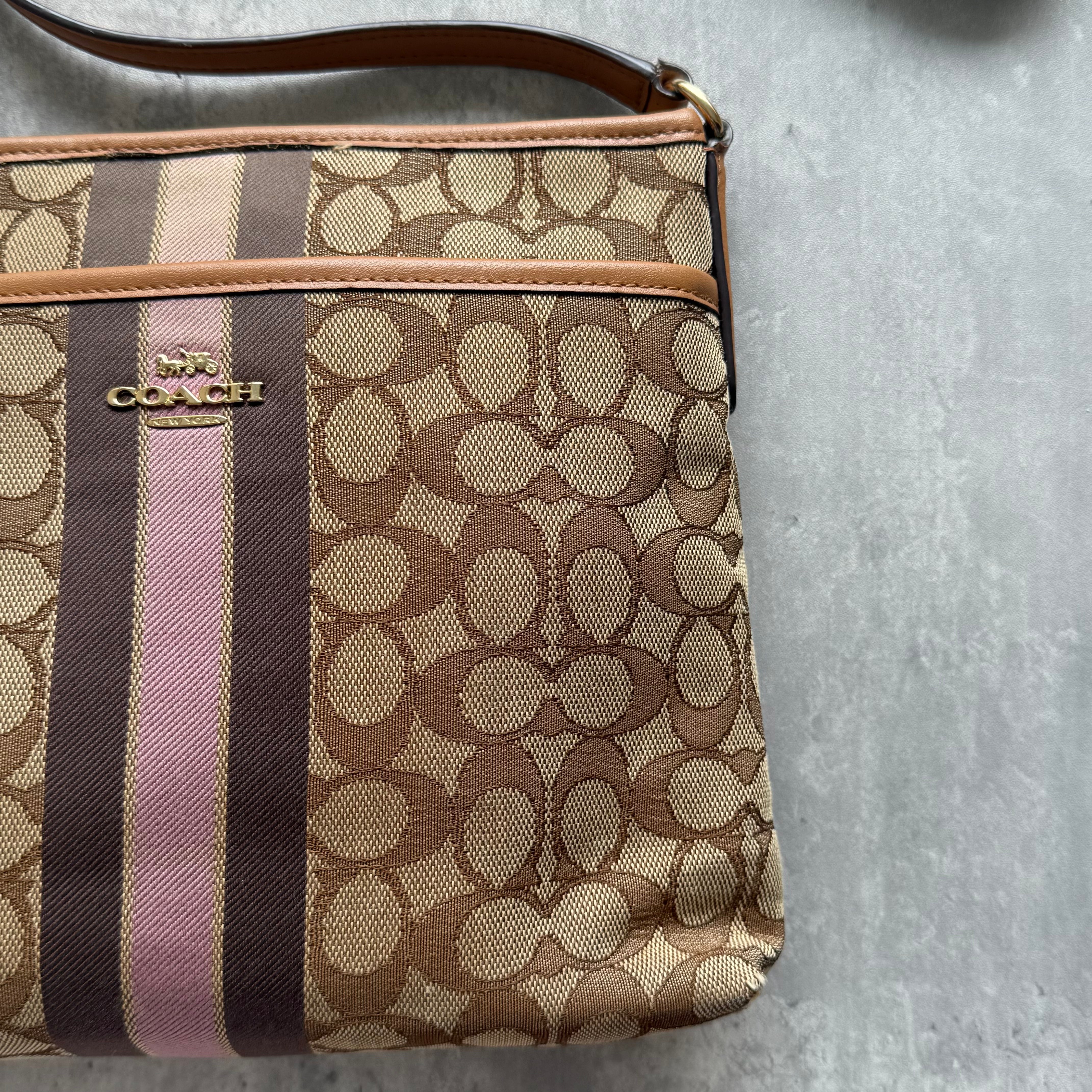 Coach Stripe File Crossbody Bag Pink/Beige