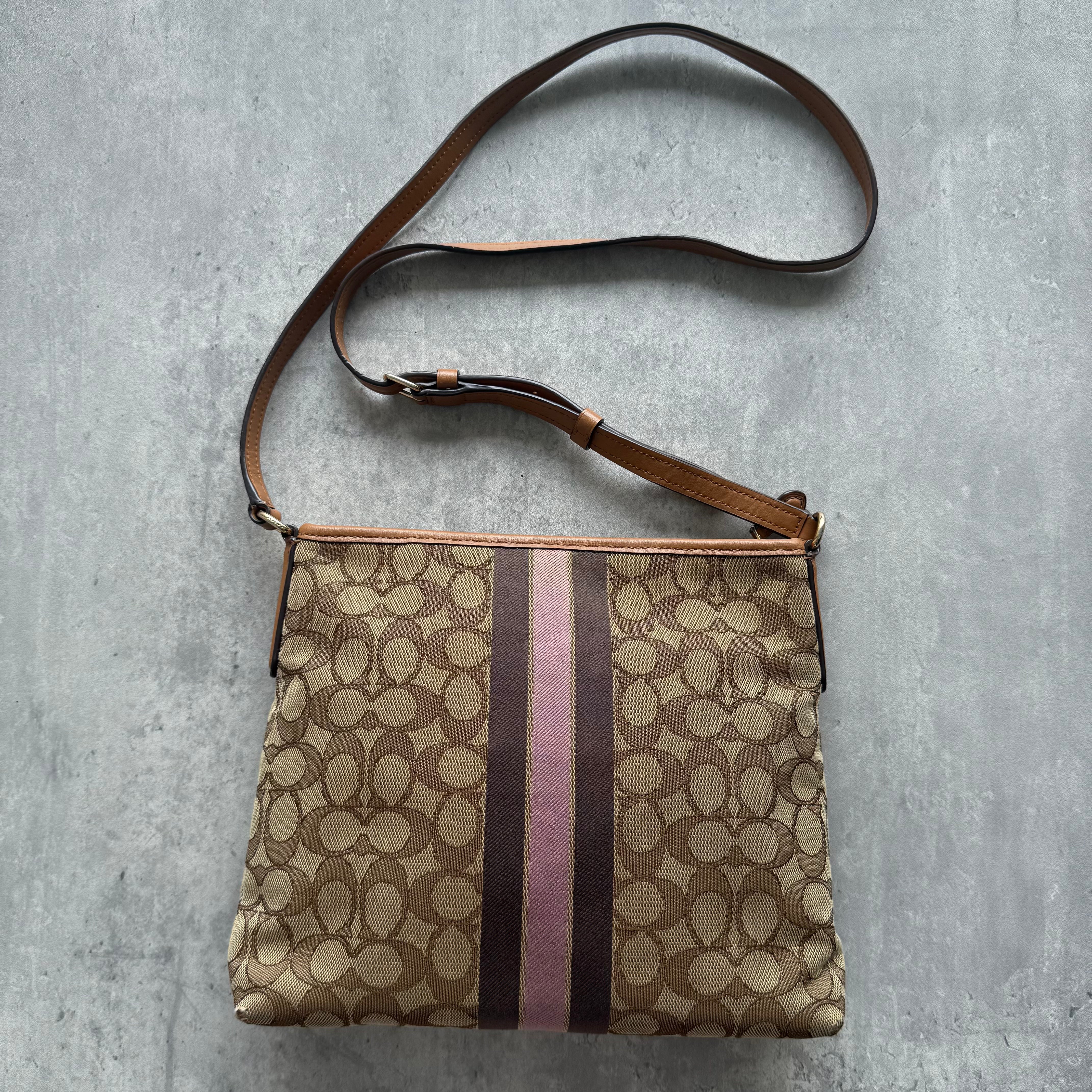 Coach Stripe File Crossbody Bag Pink/Beige