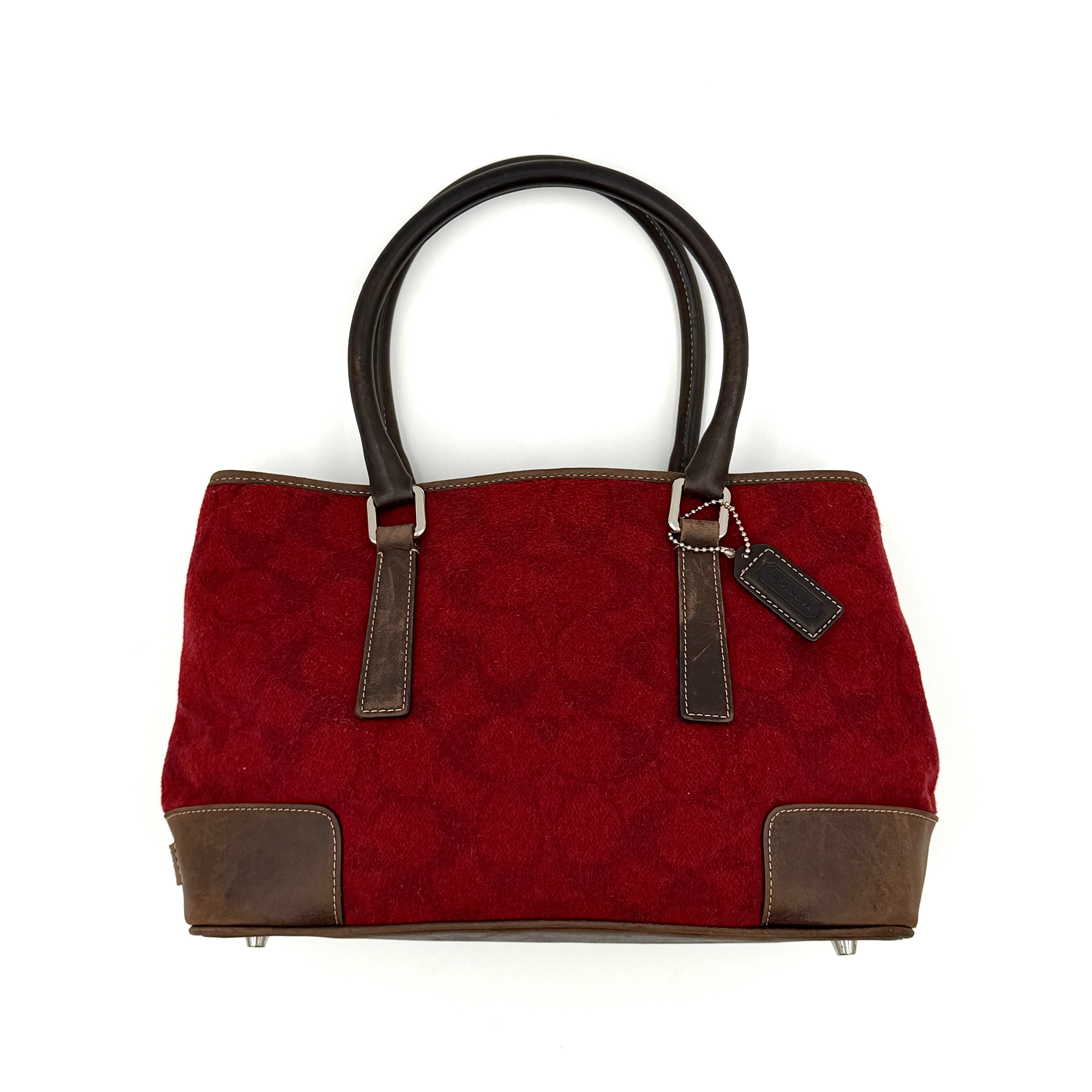 Coach Signature Canvas Wool Shoulder Bag Red/Brown