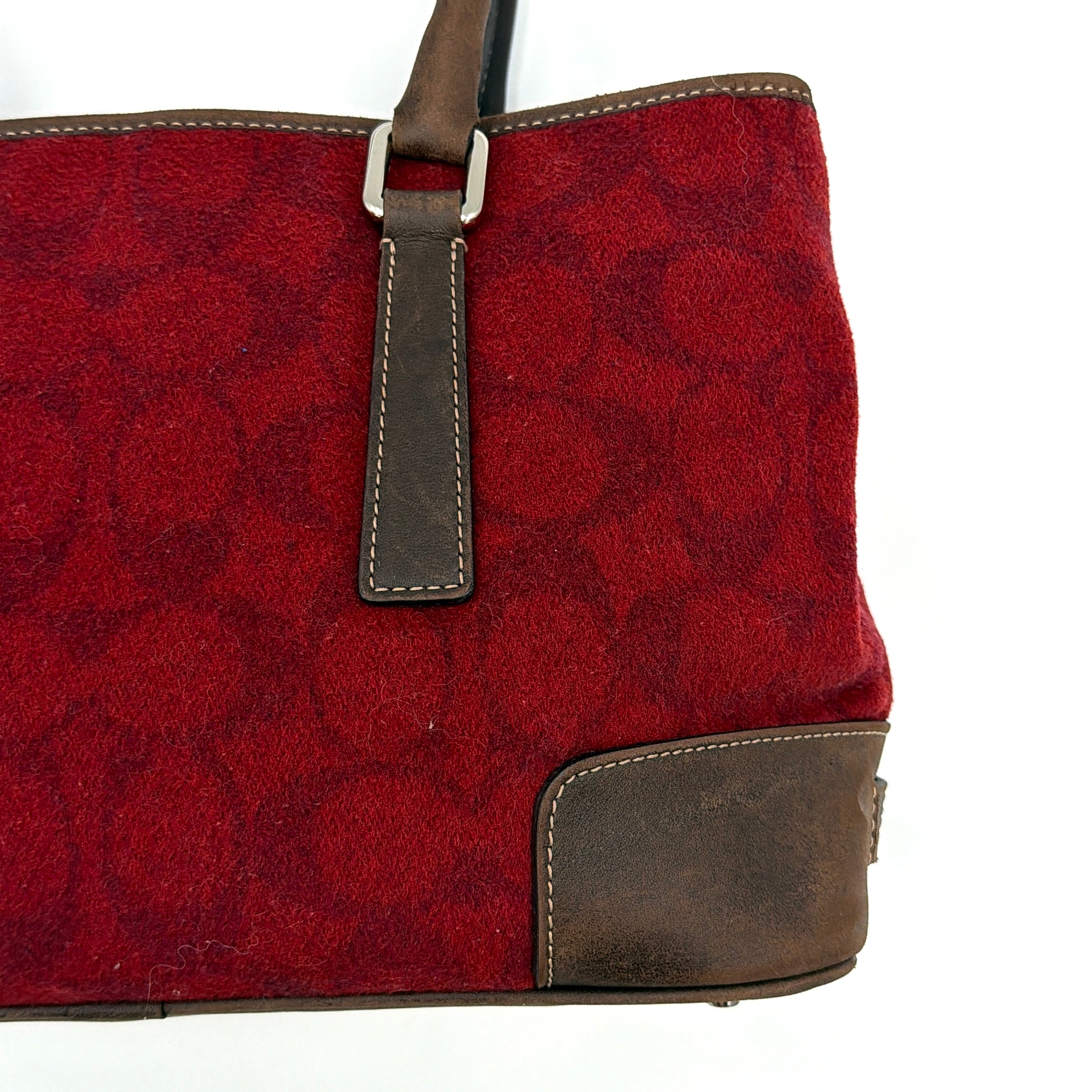 Coach Signature Canvas Wool Shoulder Bag Red/Brown