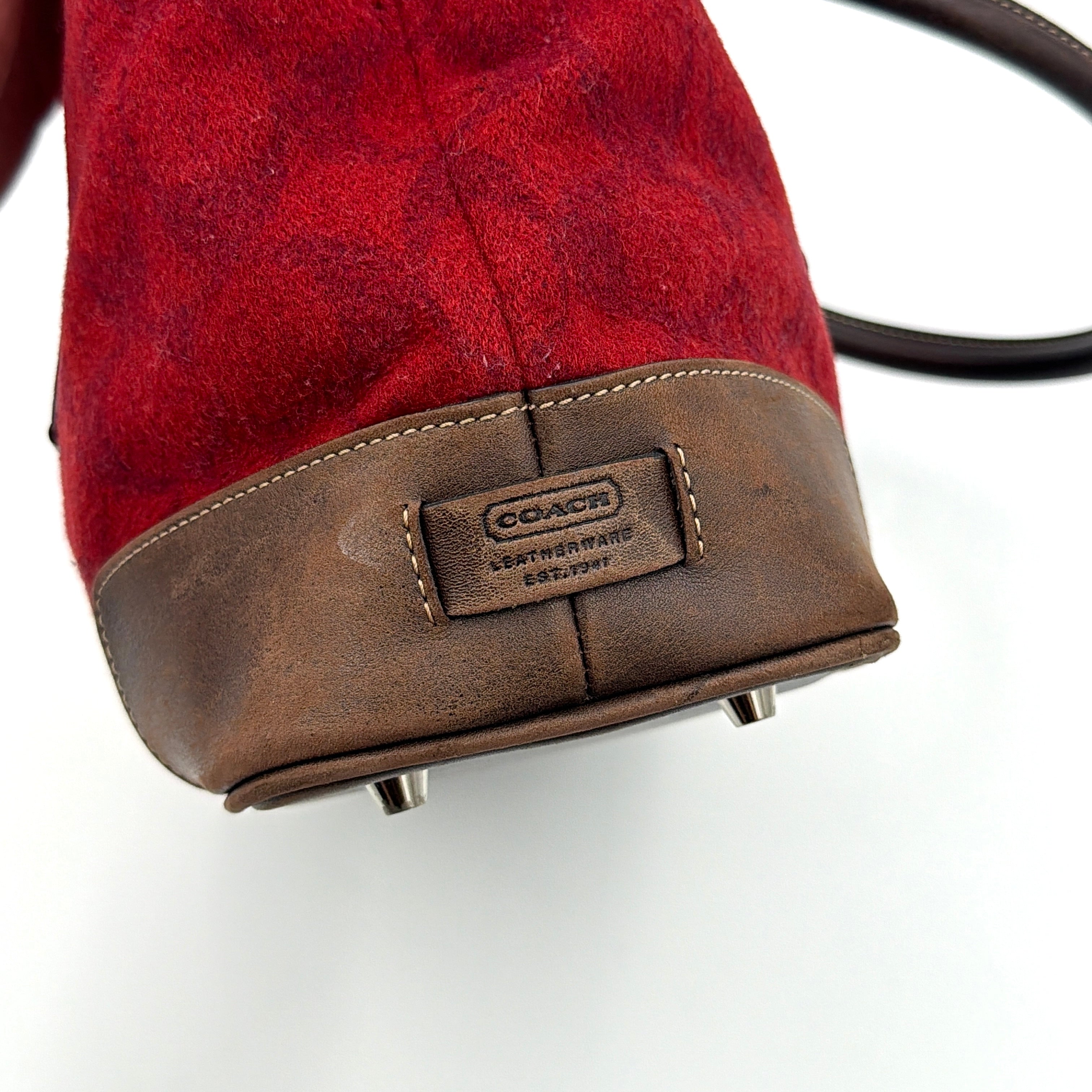 Coach Signature Canvas Wool Shoulder Bag Red/Brown
