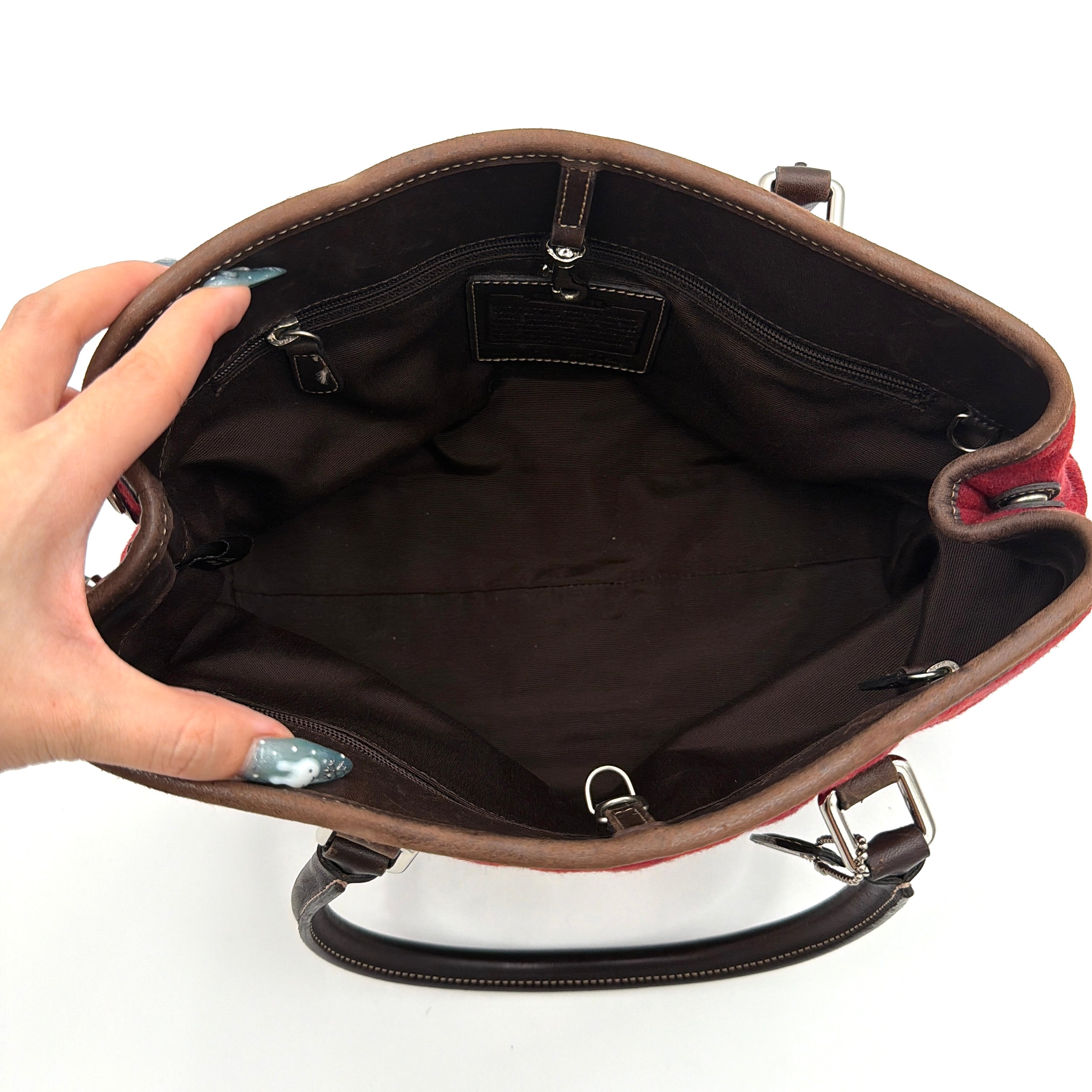 Coach Signature Canvas Wool Shoulder Bag Red/Brown