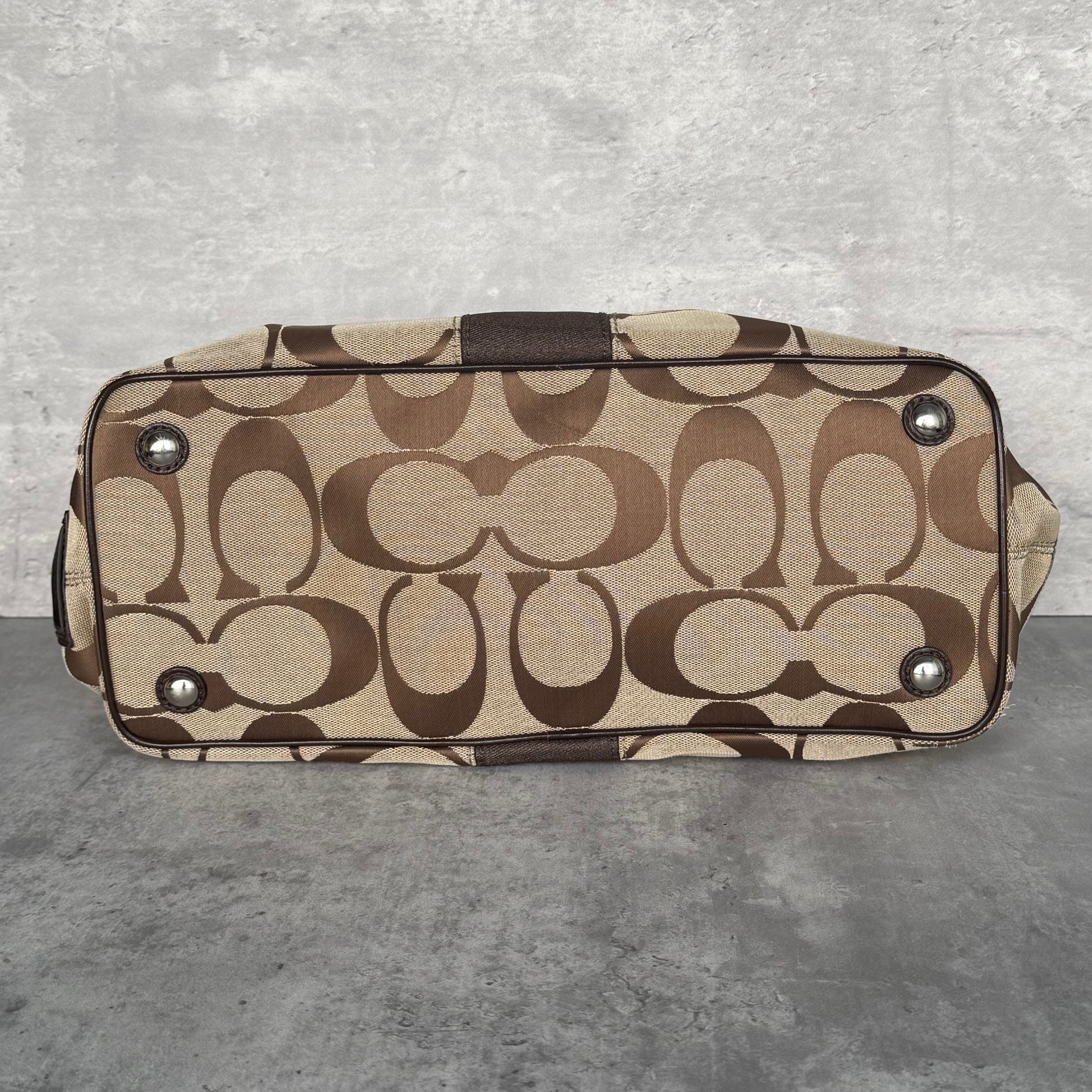 Coach Signature Stripe Kisslock Tote Bag Brown/Beige