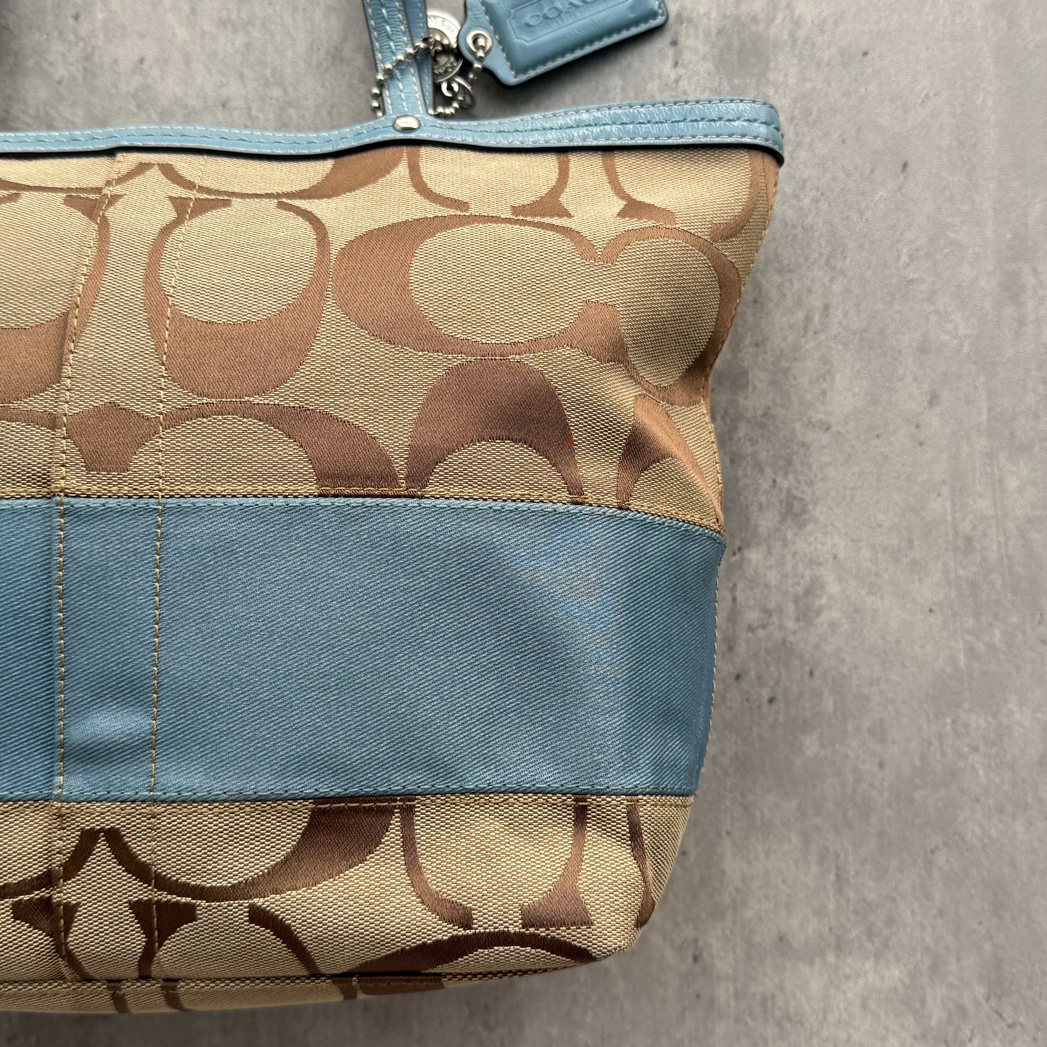 Coach Signature Stripe Tote Bag Light Blue/Beige