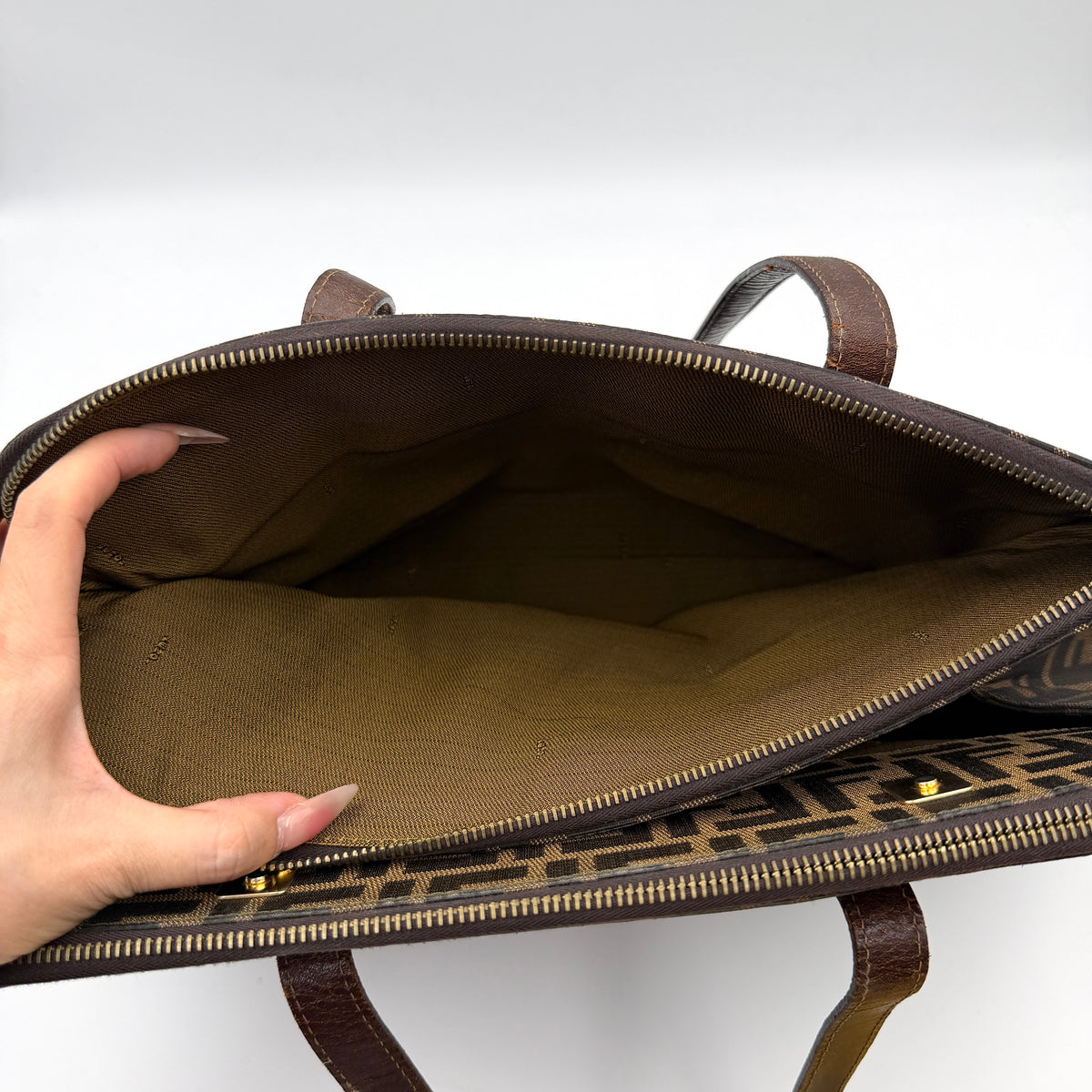 Fendi FF Zucca Tobacco Double Zip Tote Bag Brown