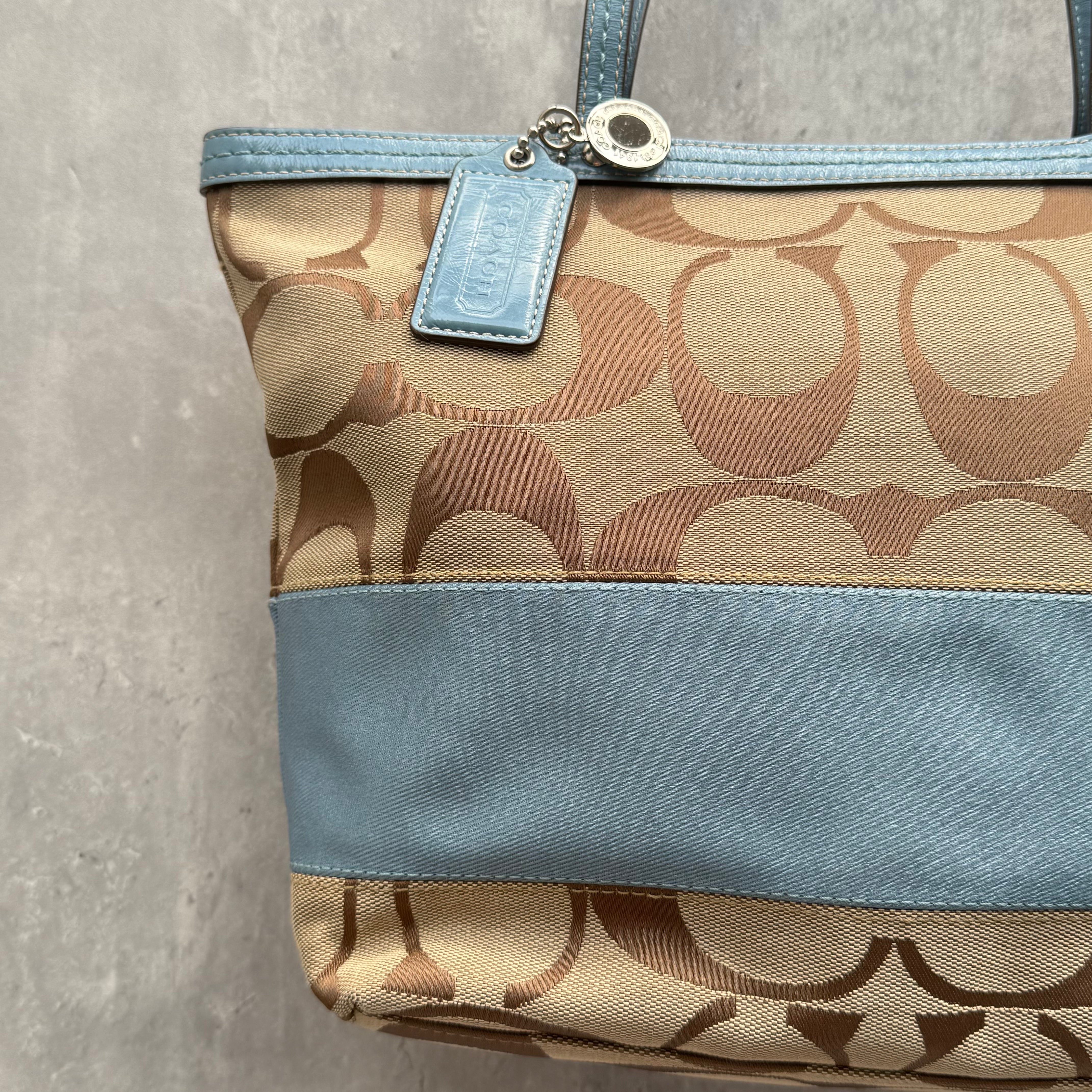 Coach Signature Stripe Tote Bag Light Blue/Beige