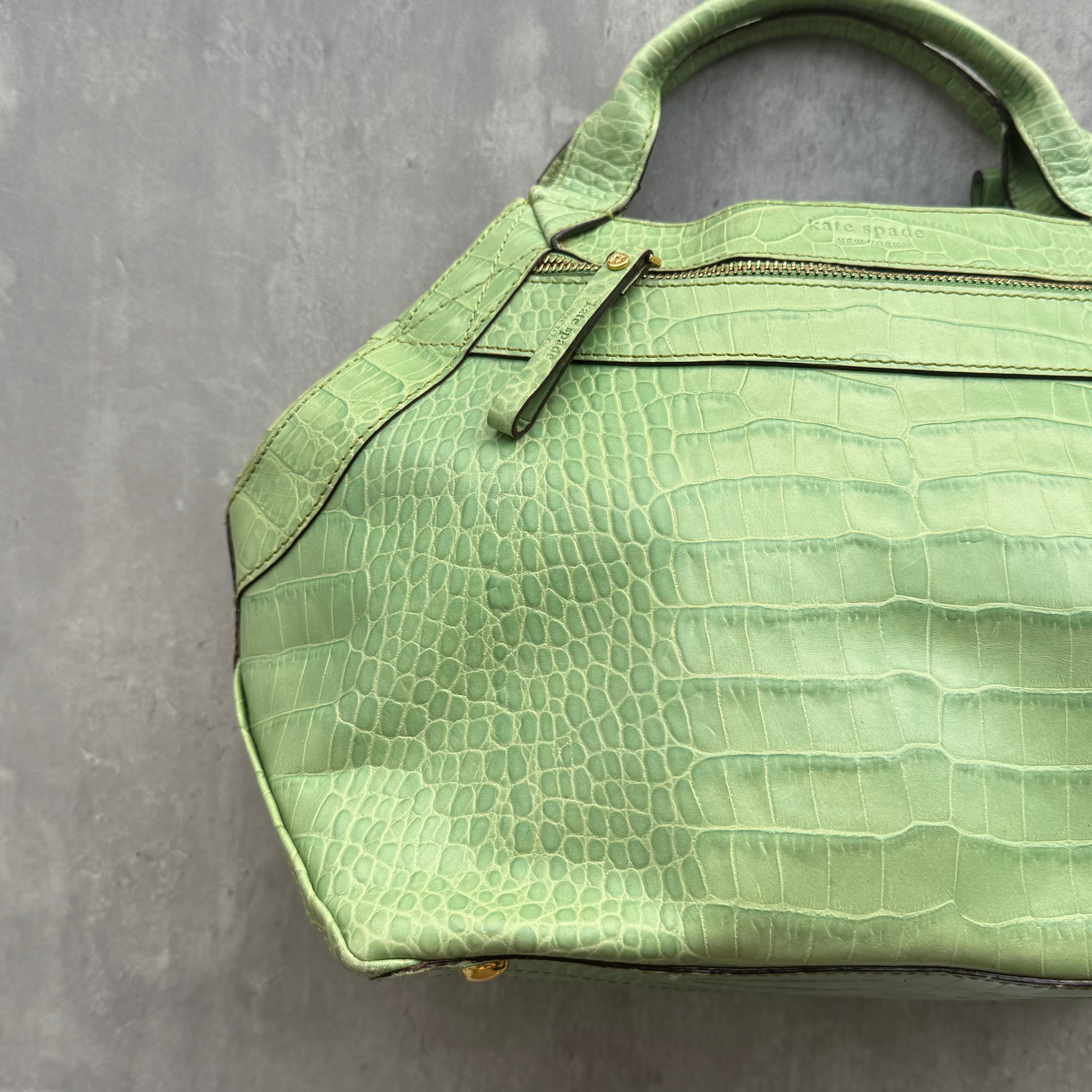 Kate Spade Croc Embossed Leather ShoulderBag Lime Green