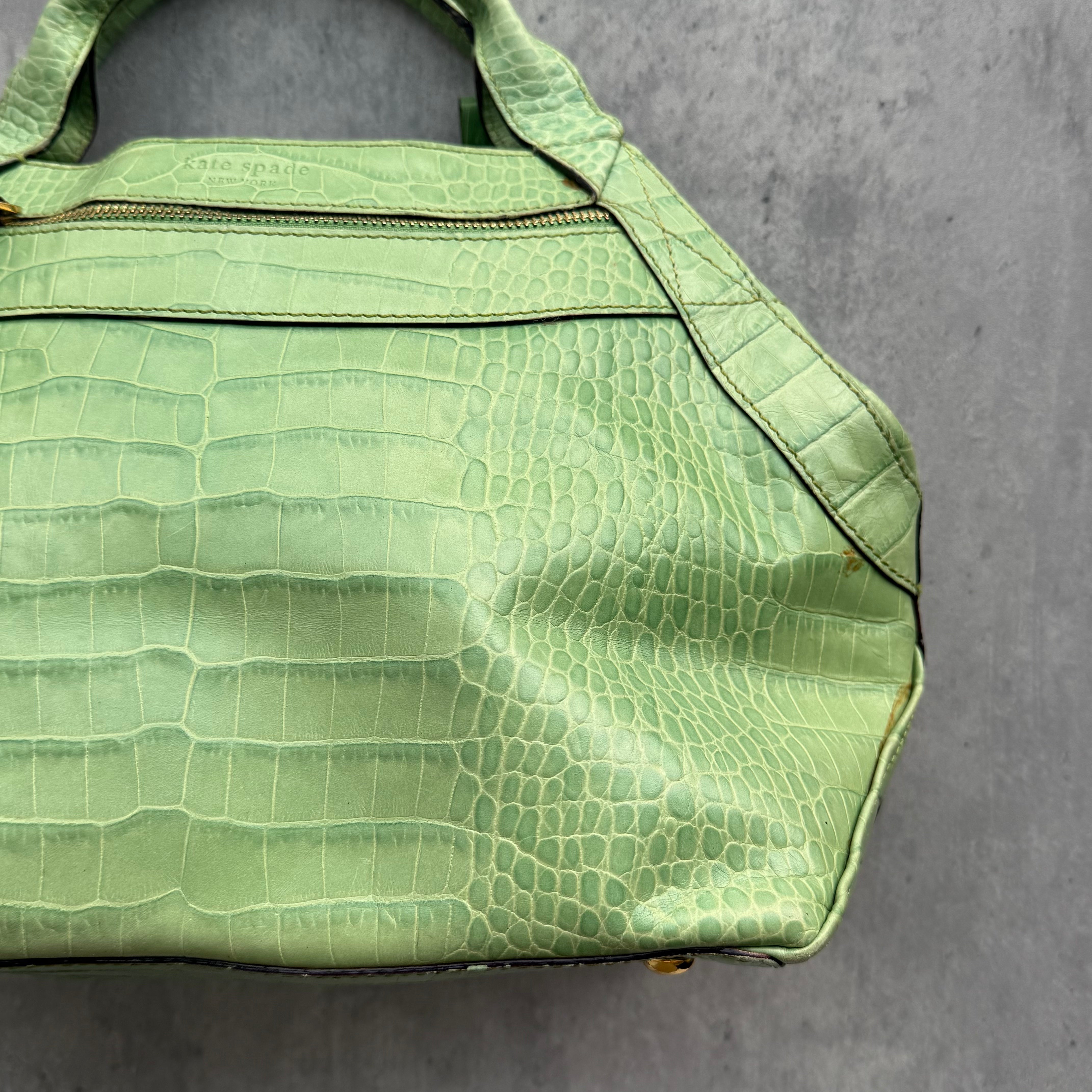 Kate Spade Croc Embossed Leather ShoulderBag Lime Green