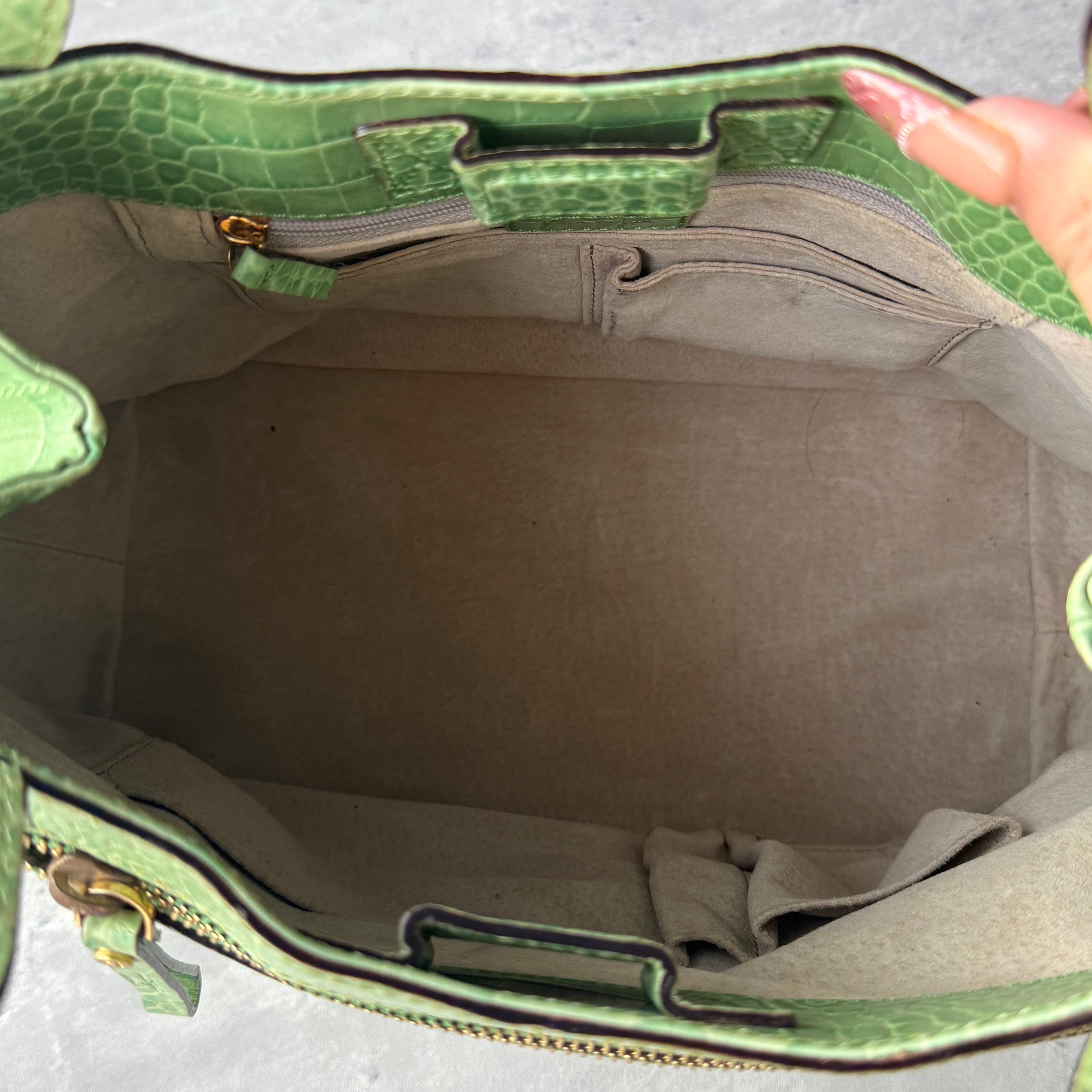 Kate Spade Croc Embossed Leather ShoulderBag Lime Green