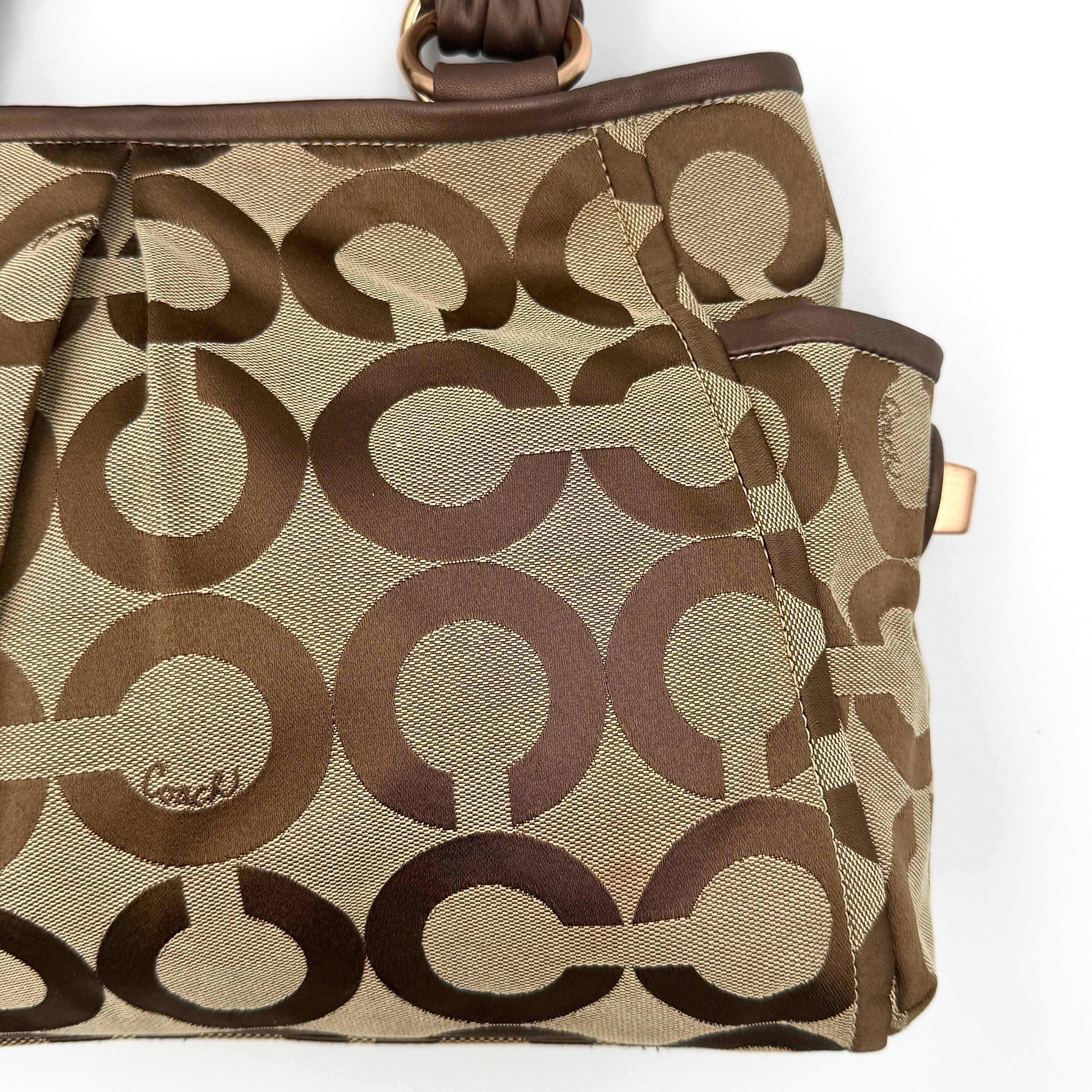 Coach Signature Op Art Parker Hobo Shoulder Bag Brown/Beige