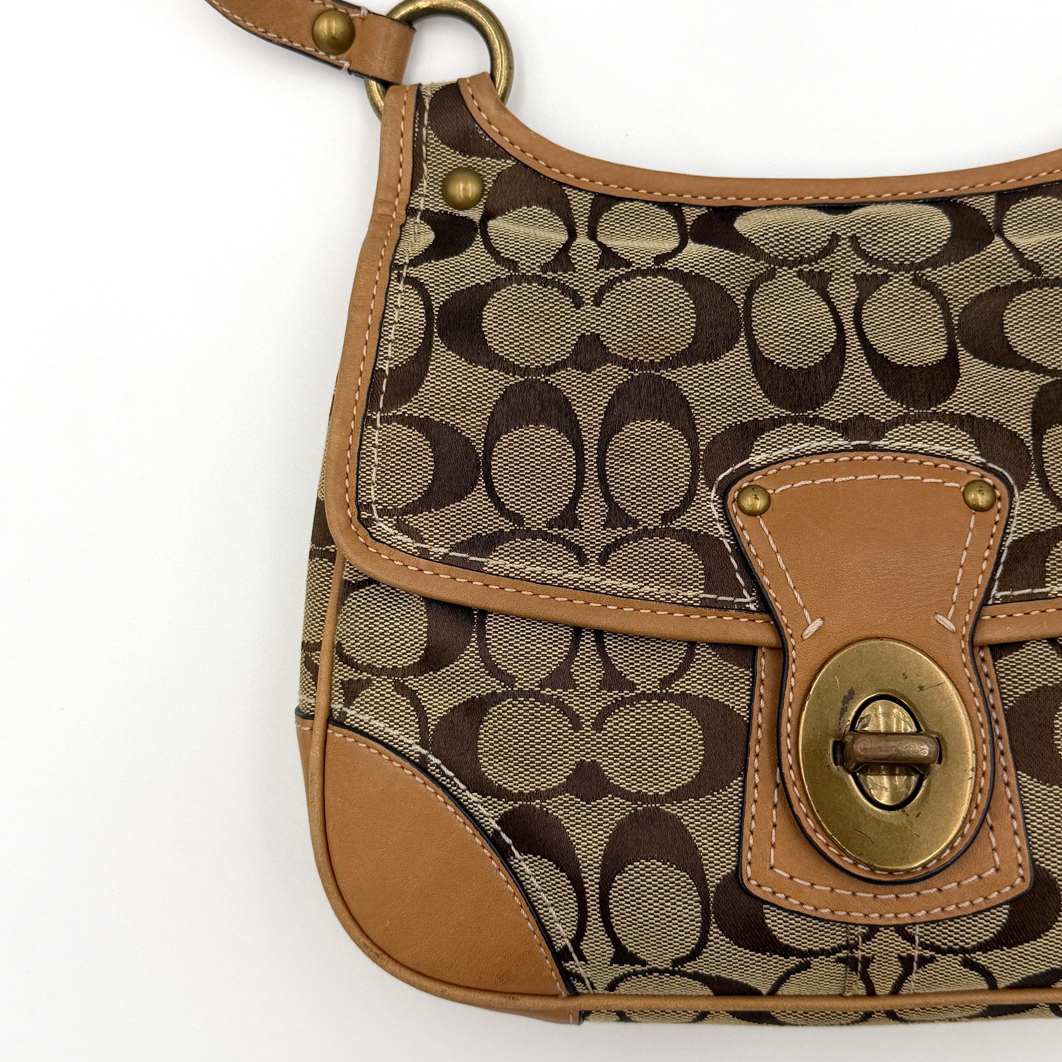 Coach Signature Turnlock Crossbody Bag Tan/Beige