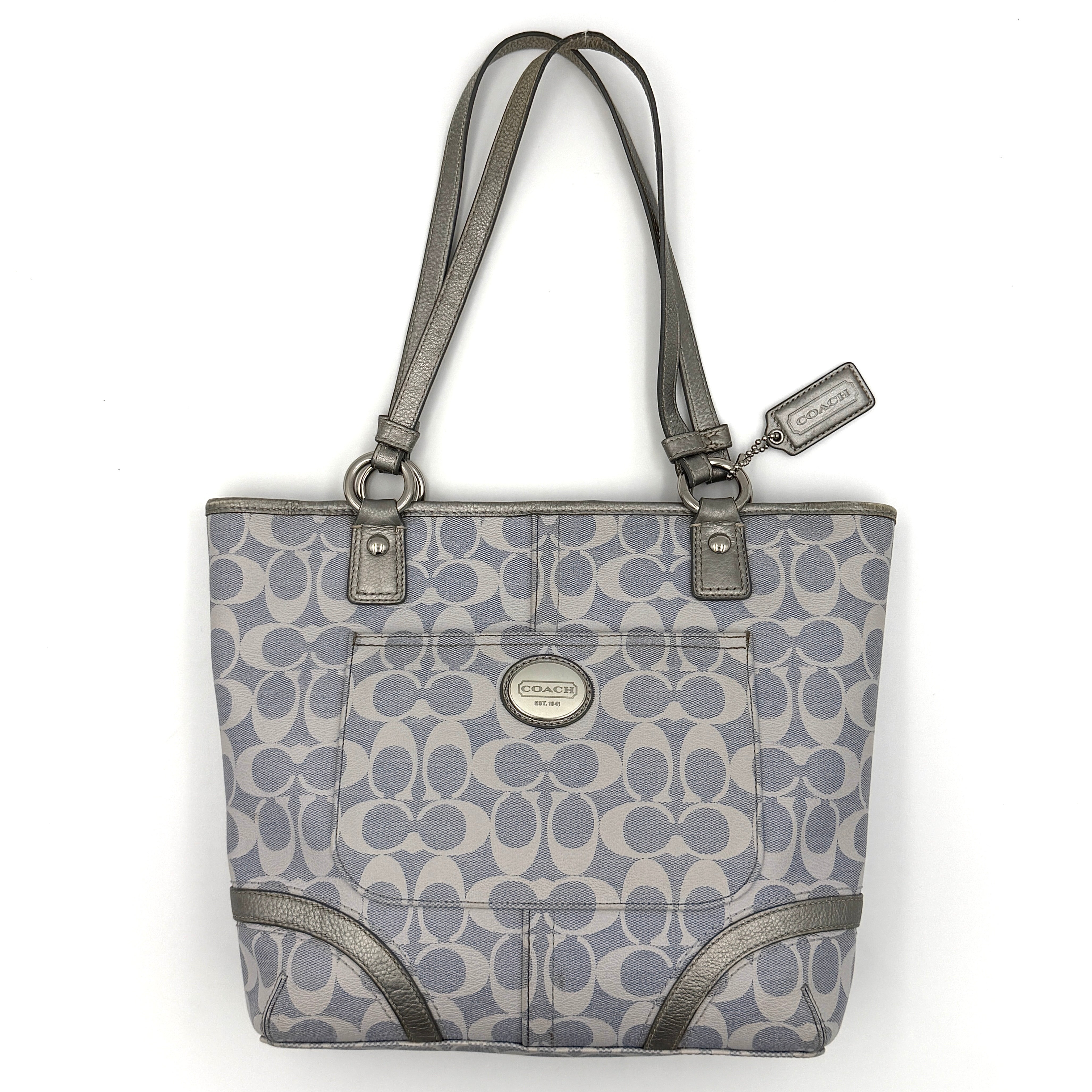 Coach Signature Peyton Heritage Tote Bag Light Blue/Silver