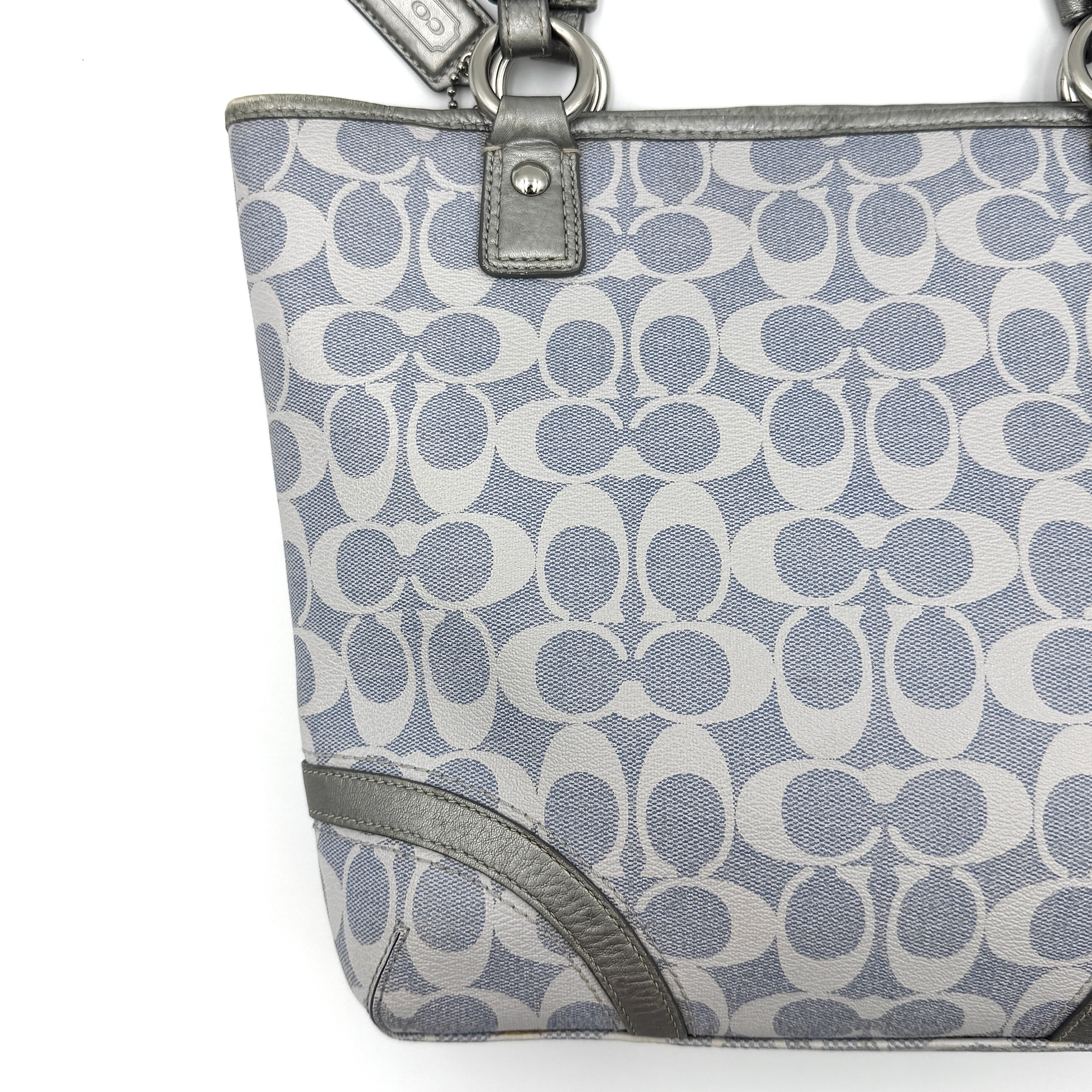 Coach Signature Peyton Heritage Tote Bag Light Blue/Silver