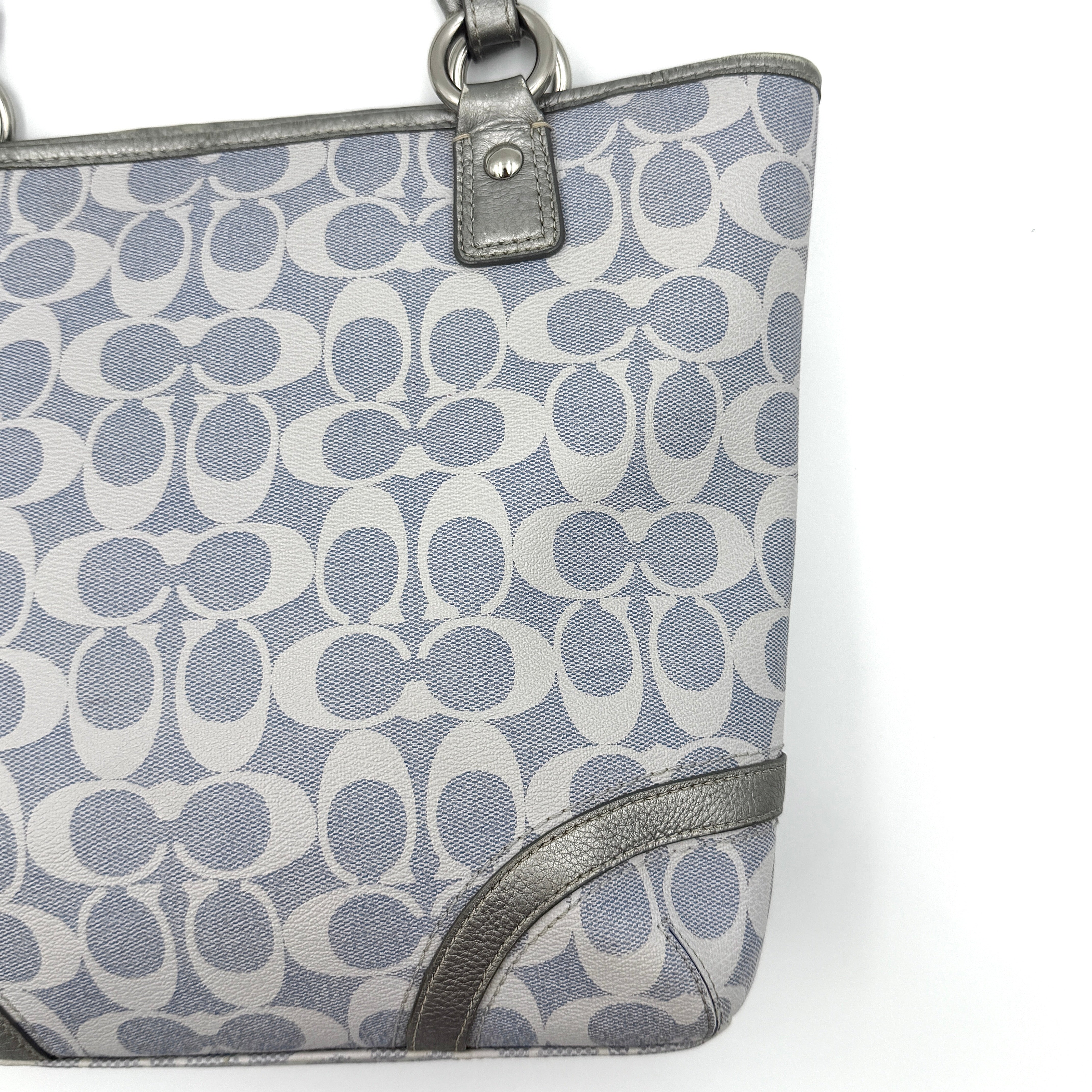 Coach Signature Peyton Heritage Tote Bag Light Blue/Silver