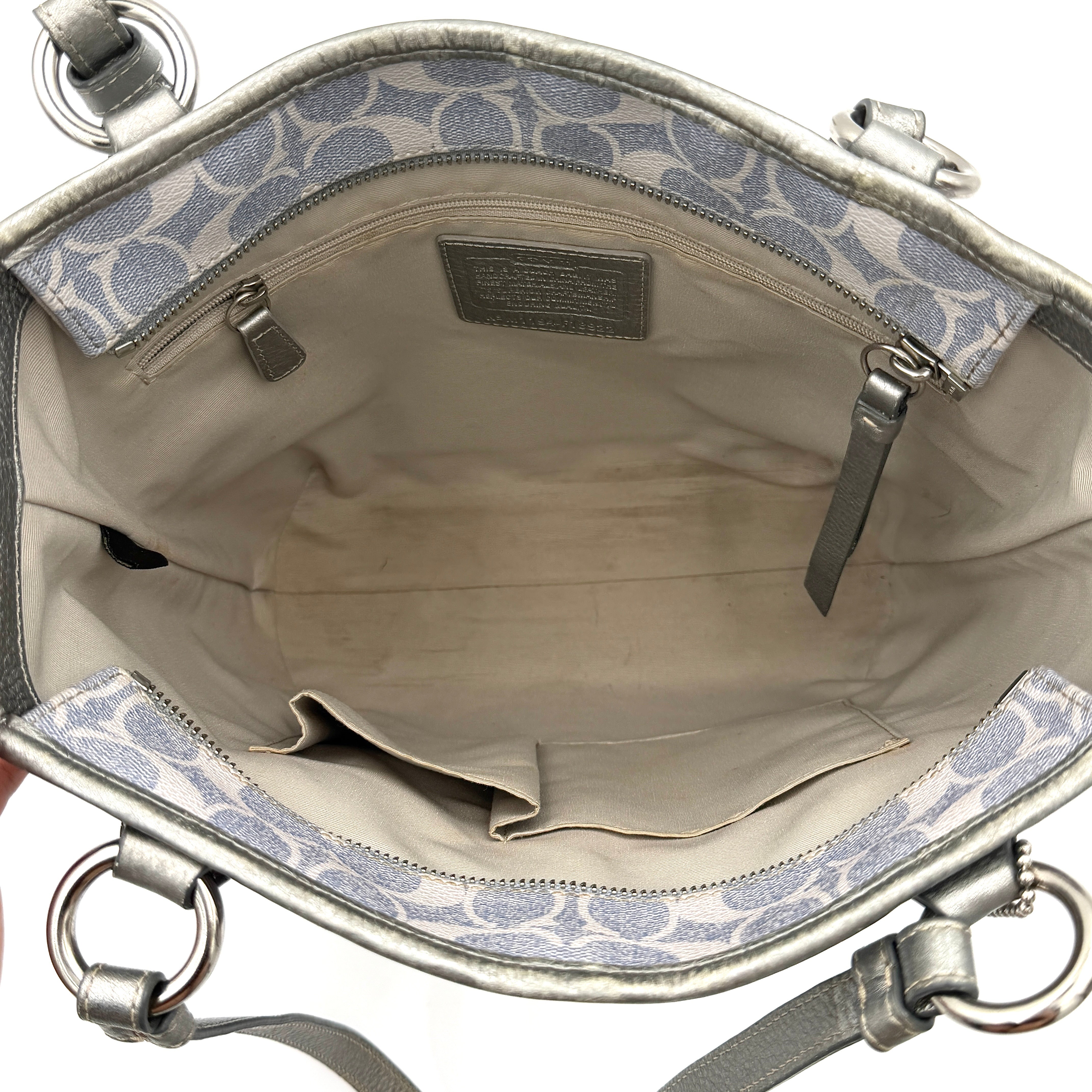 Coach Signature Peyton Heritage Tote Bag Light Blue/Silver