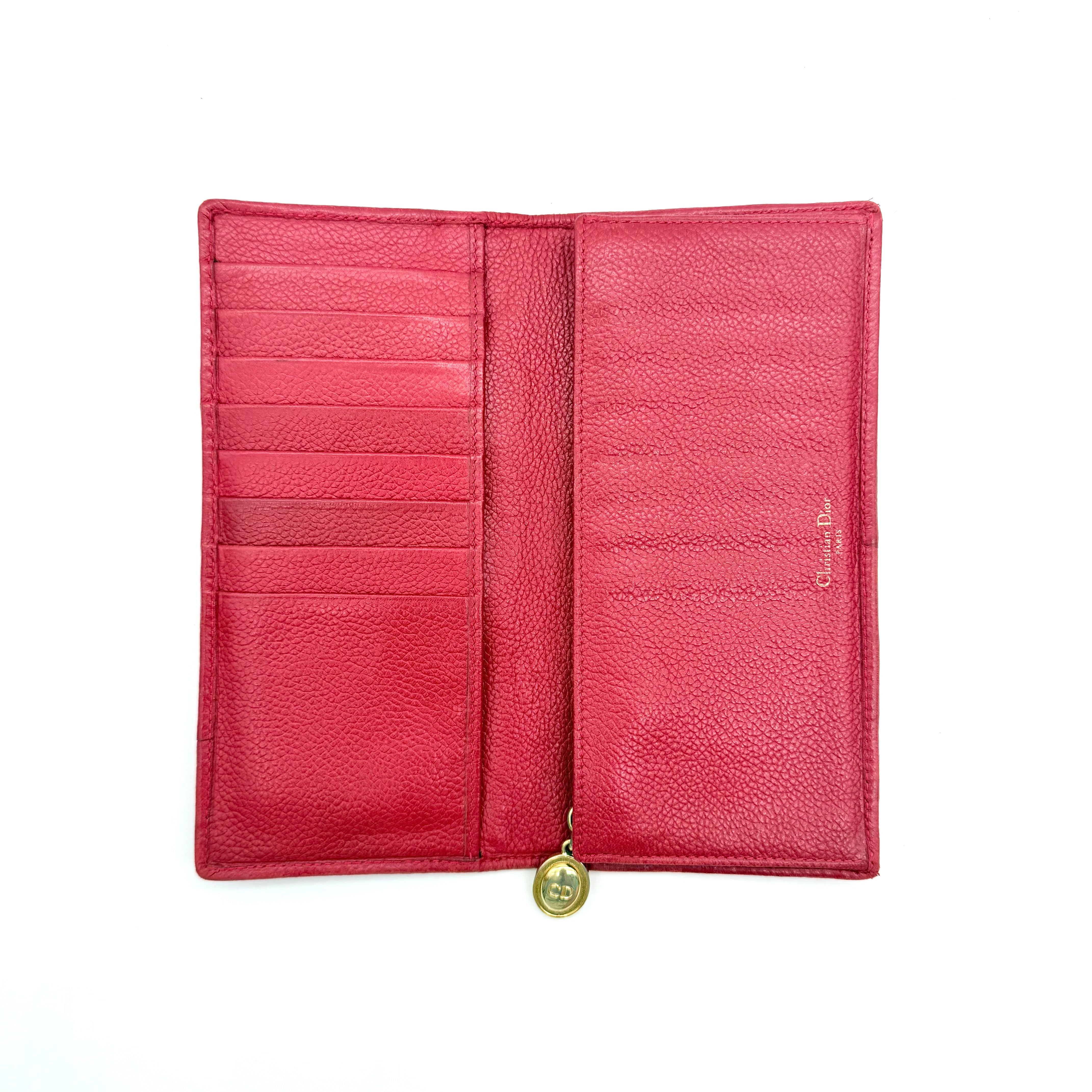 Christian Dior Lady Dior Quilted Long Wallet Red