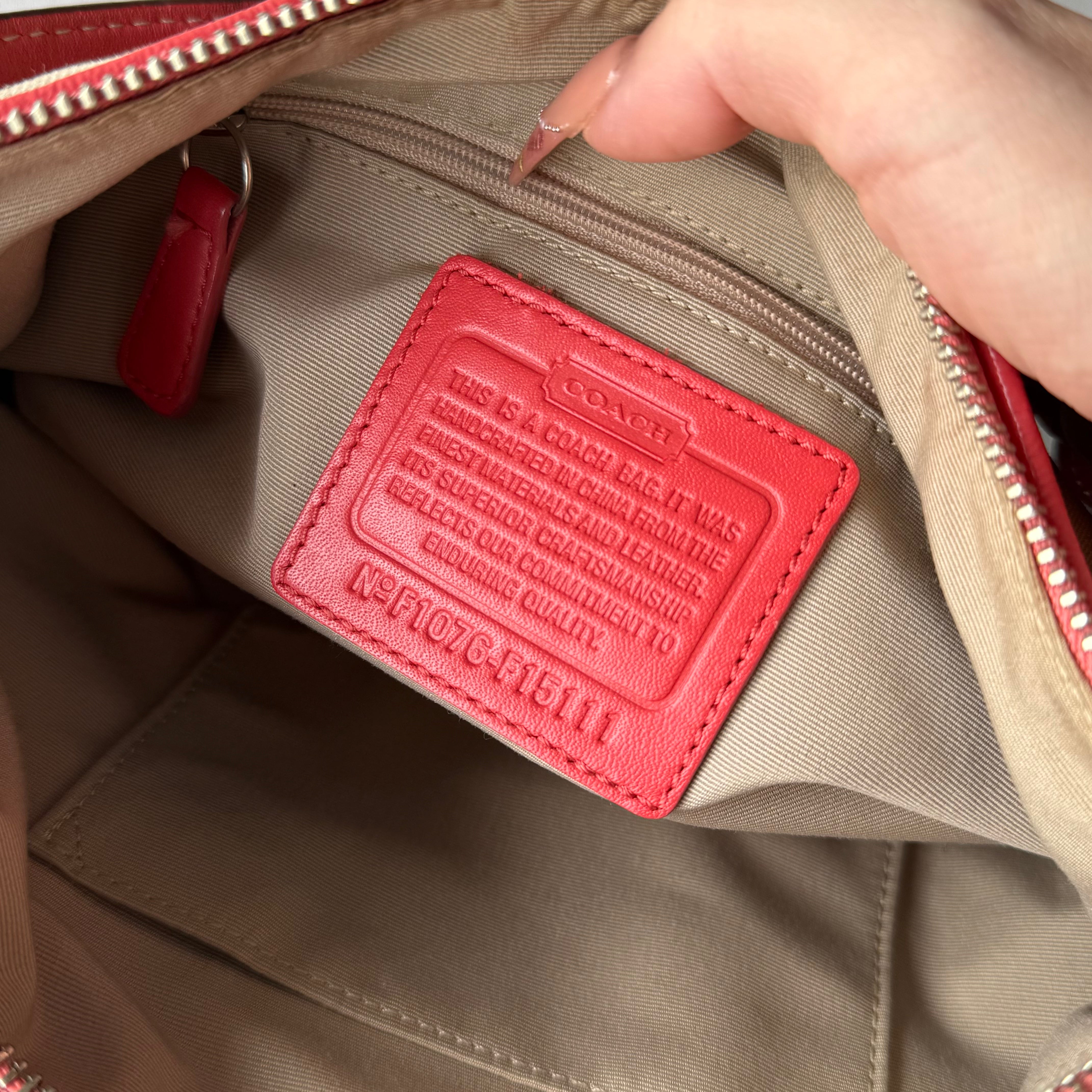 Coach 2Way Signature Stripe Shoulder Bag Beige/Red