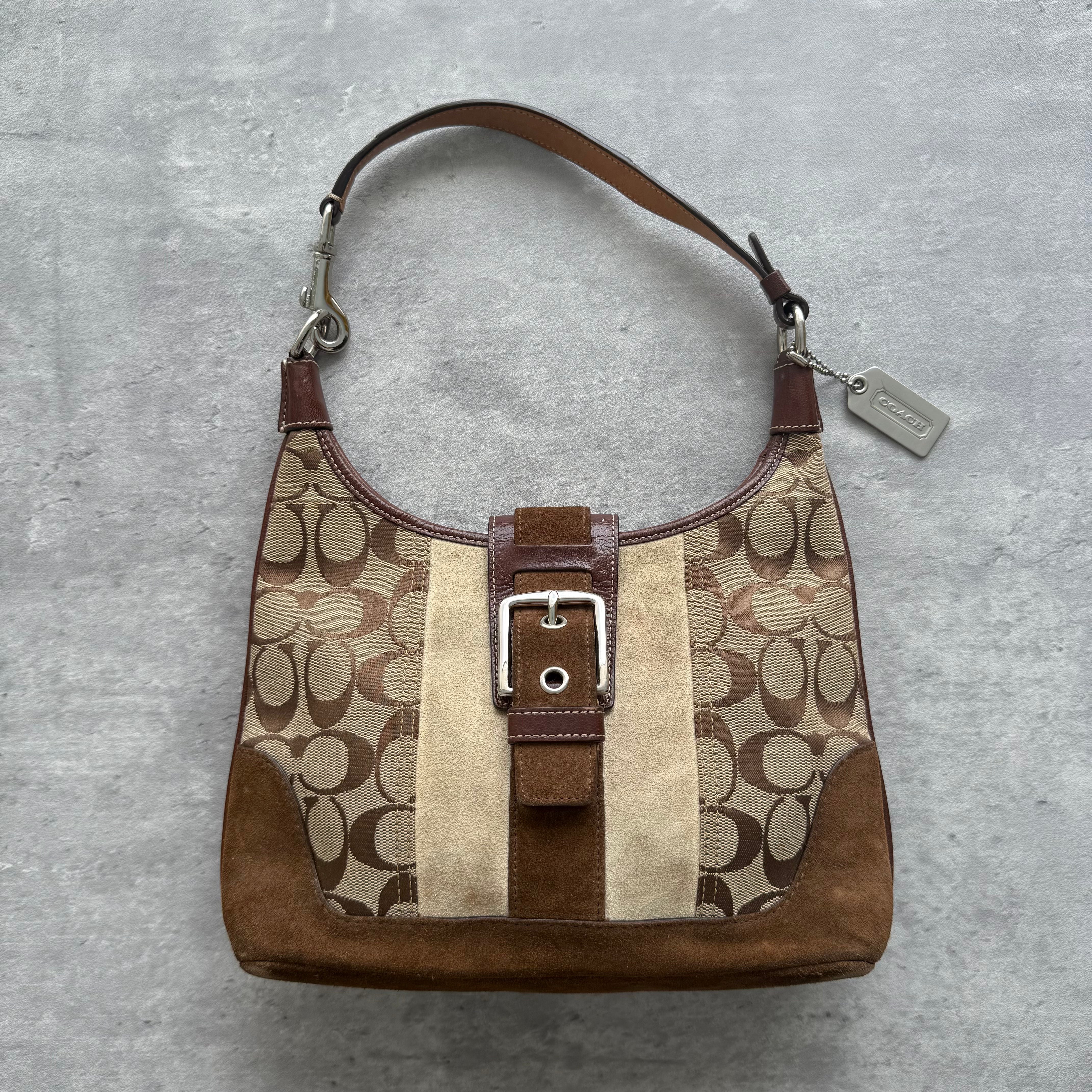 Coach Signature Mini Hamilton Stripe Hobo Shoulder Bag