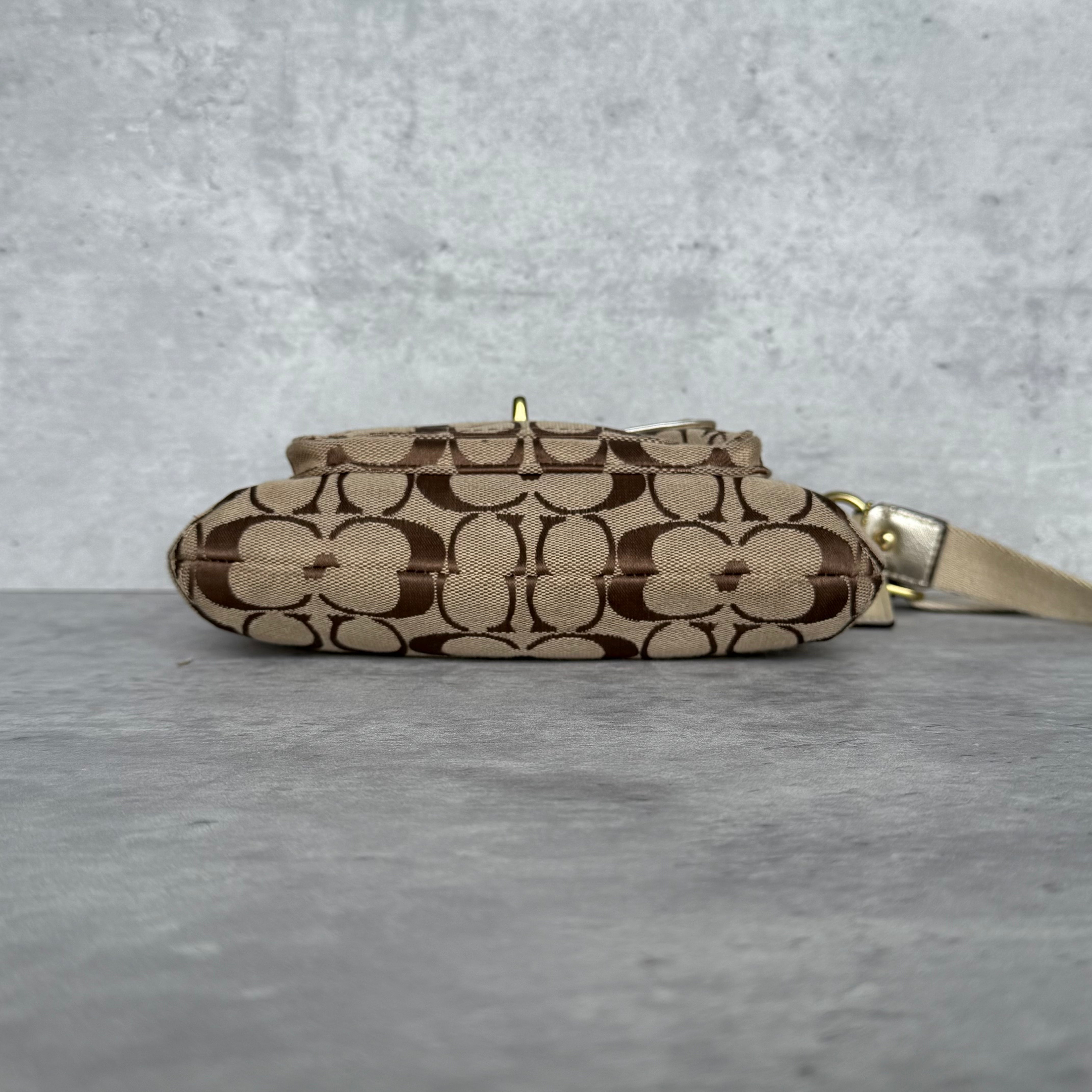 Coach Signature Penelope Turnlock Messenger Crossbody Bag Beige