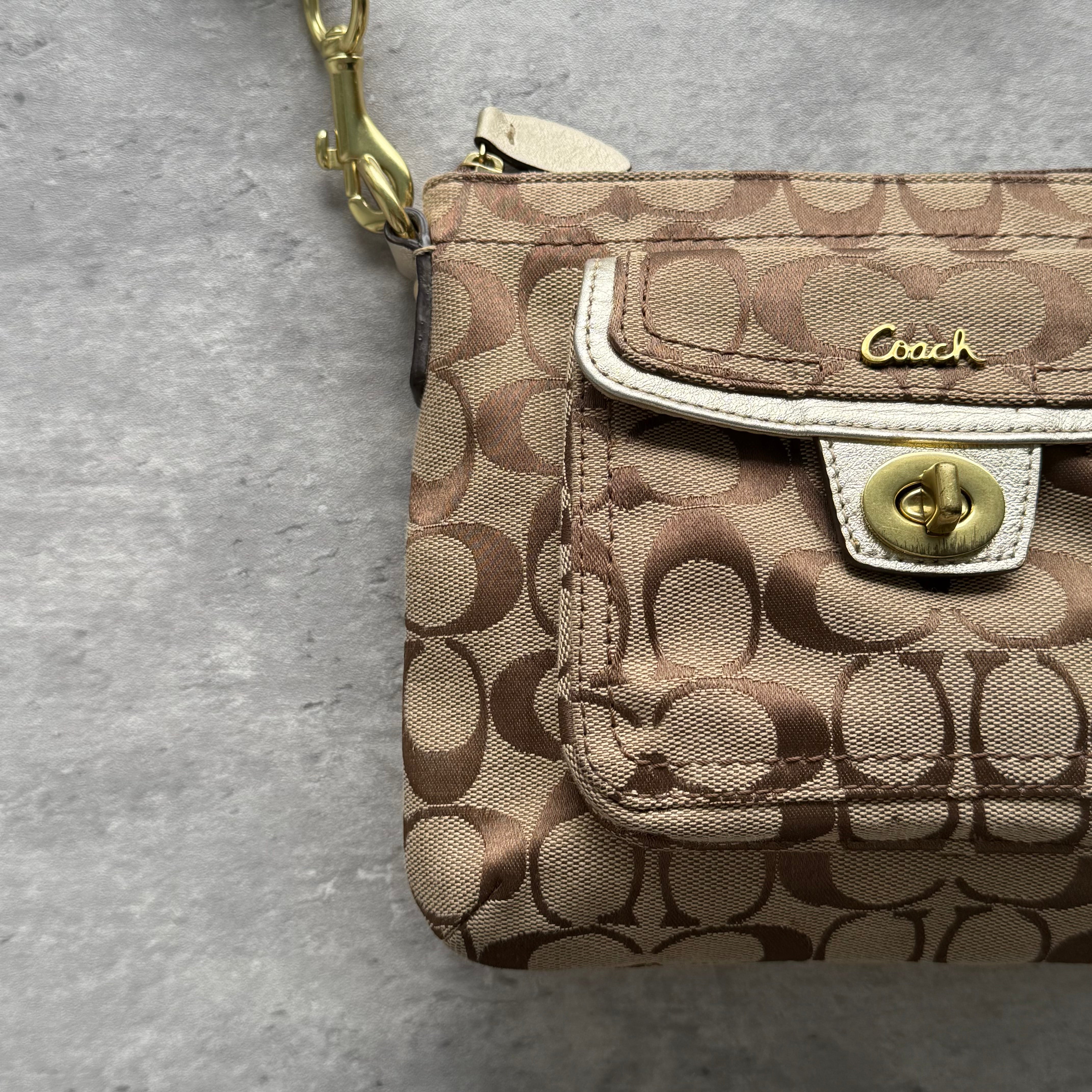 Coach Signature Penelope Turnlock Messenger Crossbody Bag Beige