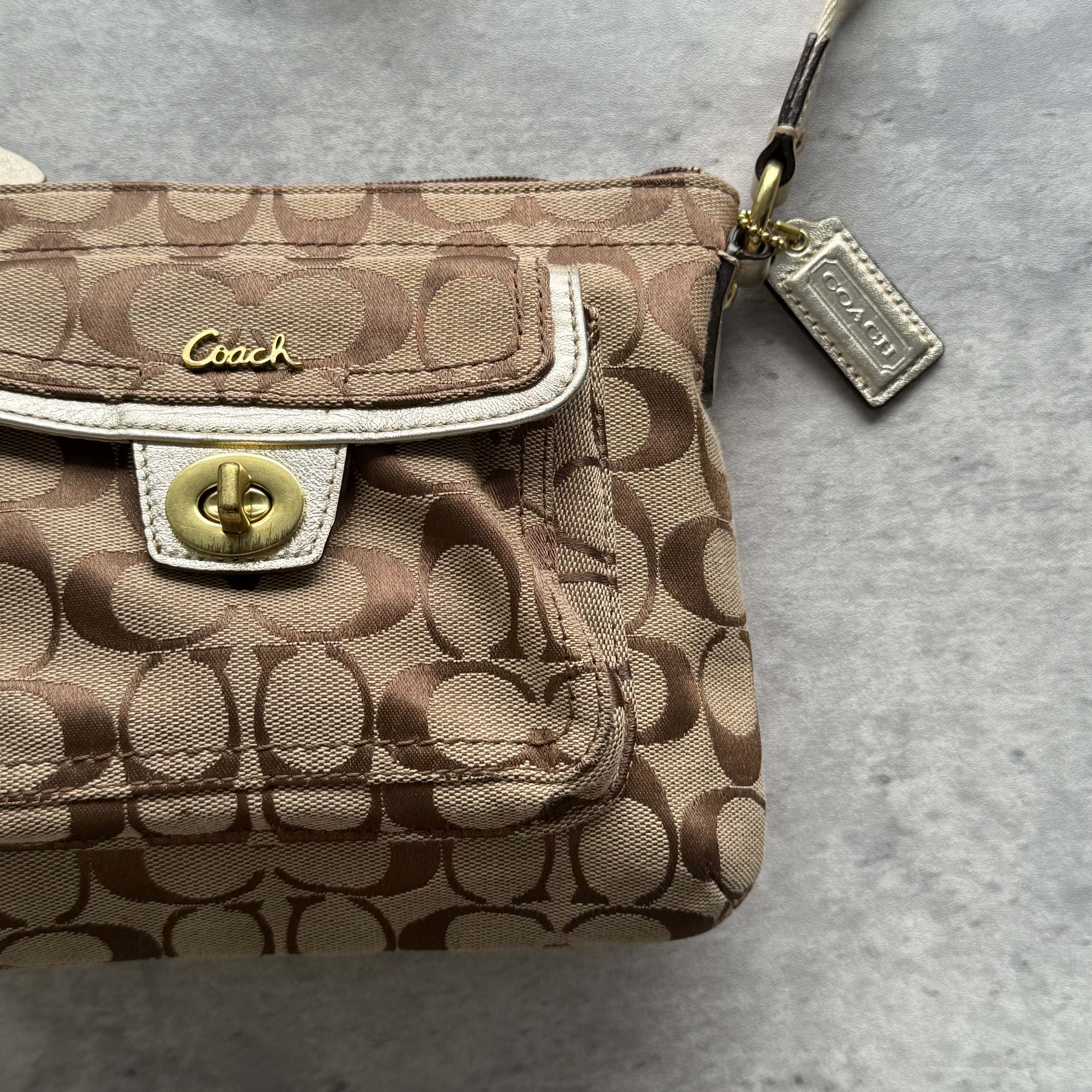 Coach Signature Penelope Turnlock Messenger Crossbody Bag Beige