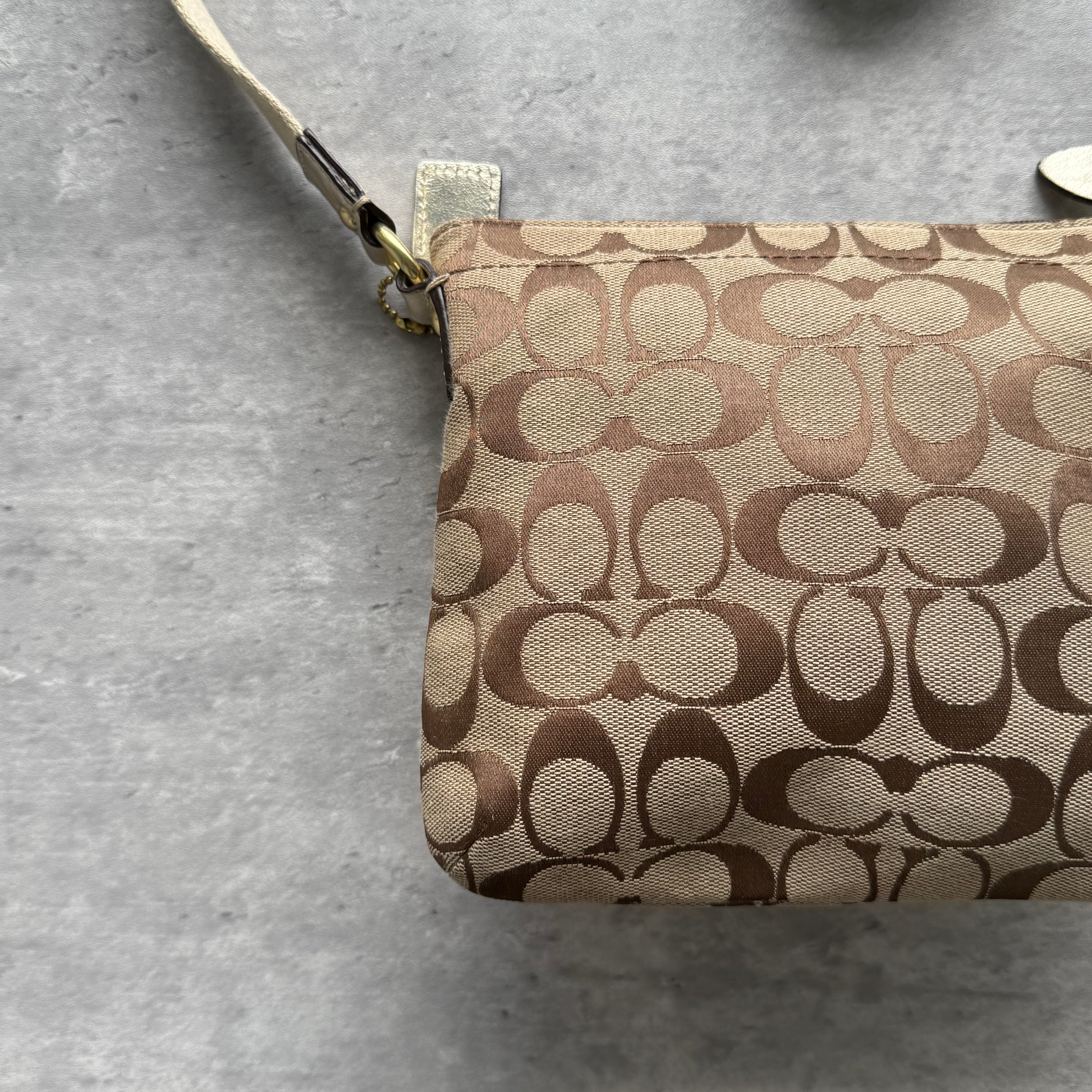 Coach Signature Penelope Turnlock Messenger Crossbody Bag Beige