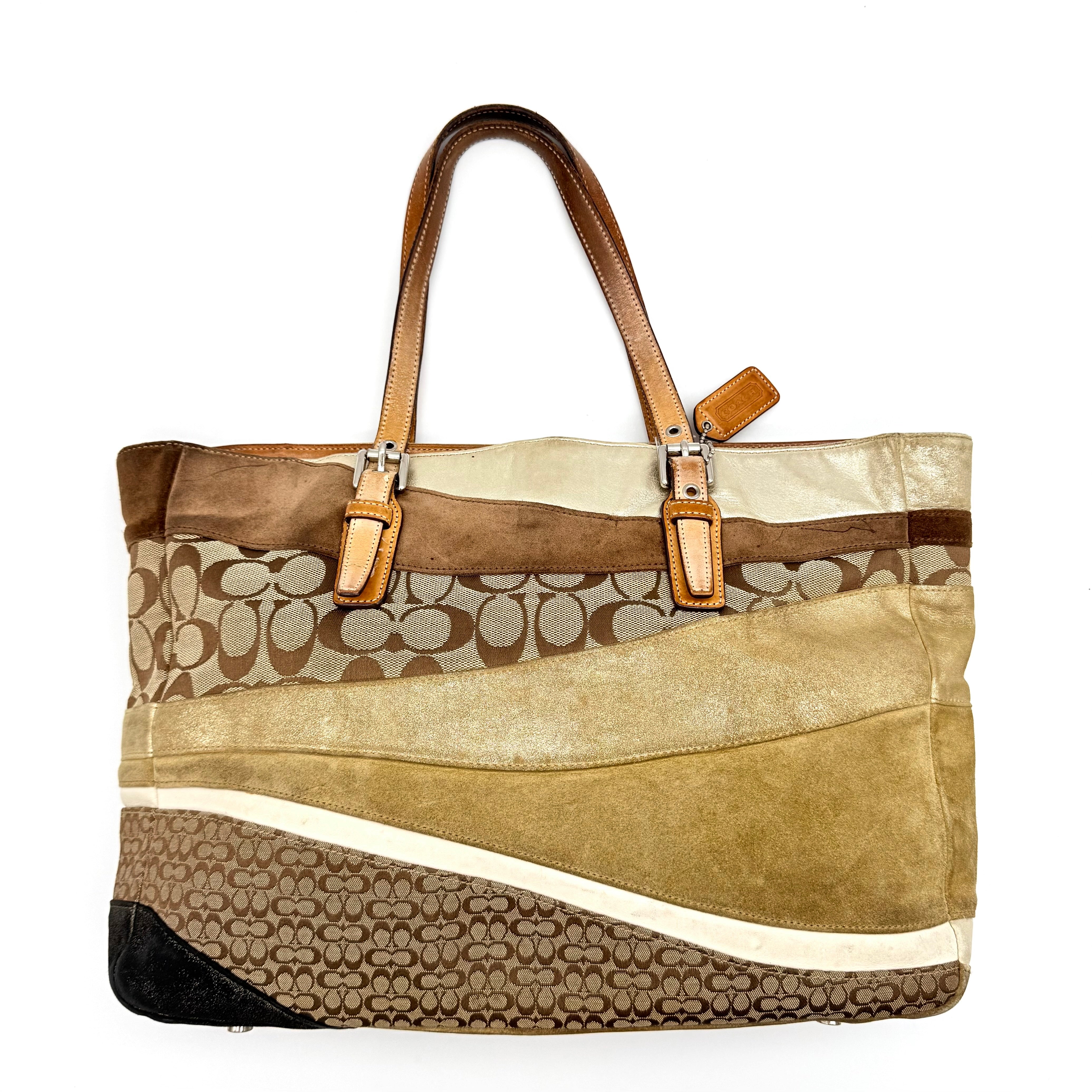 Coach Y2K Signature Wave Patchwork Gallery Tote Bag Brown