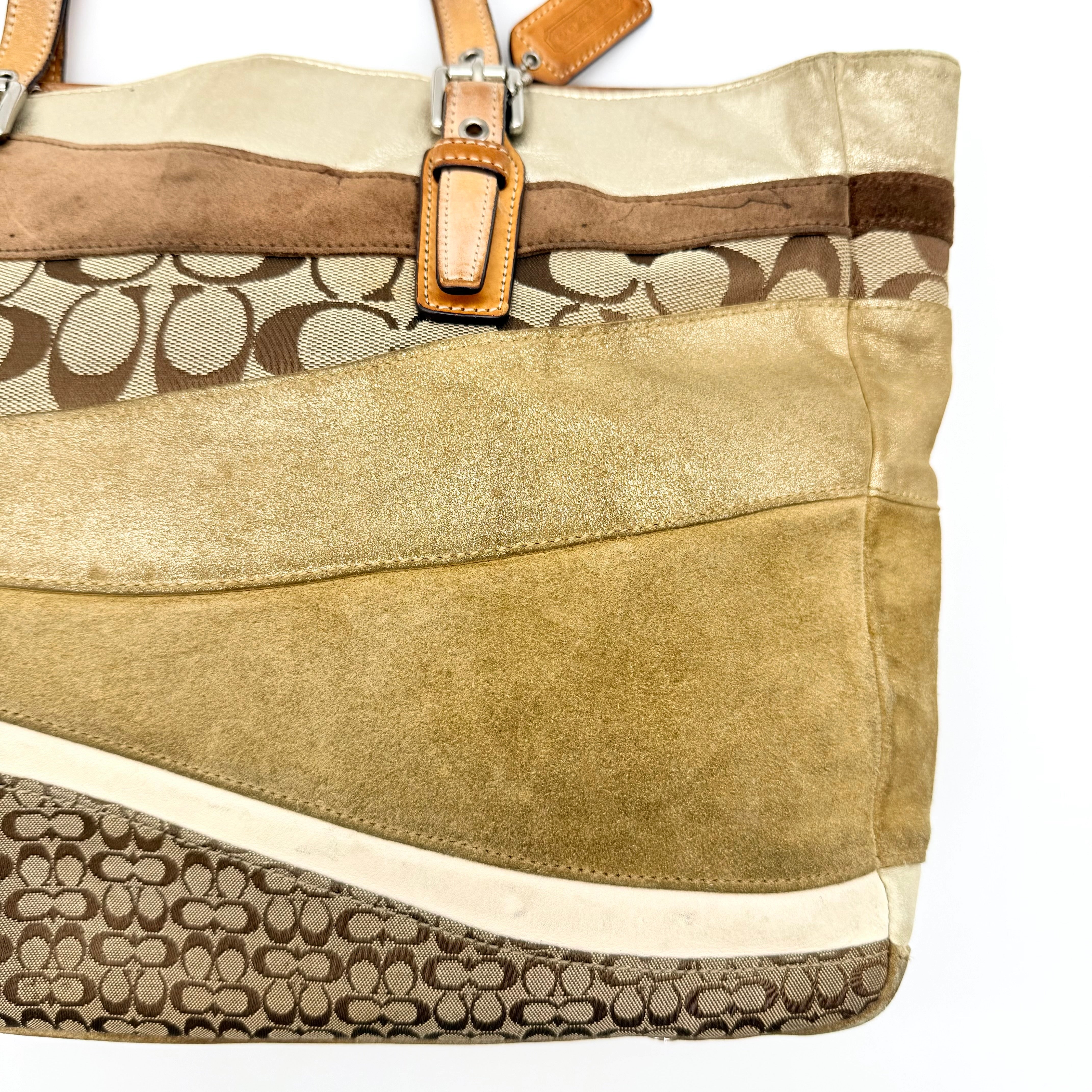 Coach Y2K Signature Wave Patchwork Gallery Tote Bag Brown